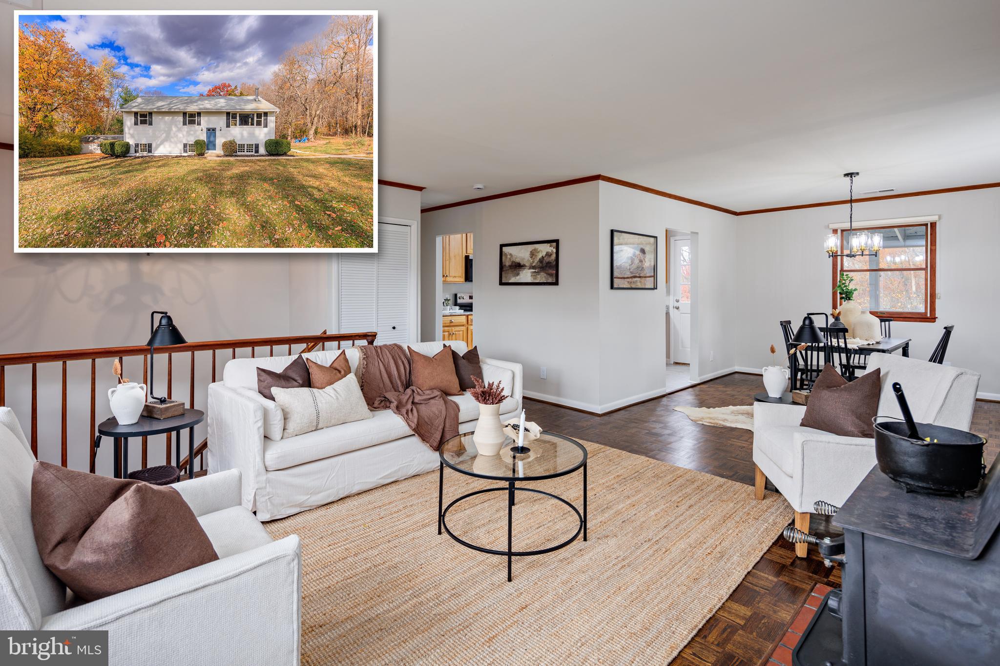 Welcome to this beautifully updated single-detached home, nestled on a sprawling acre of private, partially wooded land! The upper level invites you in with its refinished hardwood floors, abundant natural light, and fresh, neutral paint throughout. The kitchen is a chef's dream, featuring solid wood cabinets, sleek granite countertops, and stainless steel appliances. This level also offers three spacious bedrooms and a fully renovated bathroom with modern fixtures. The lower level extends your living space with a large, versatile area perfect for family gatherings or a cozy movie night. An additional bedroom and a second full bathroom make it ideal for guests or multi-generational living. Step out from the kitchen onto the deck to enjoy your serene backyard, perfect for morning coffee or evening relaxation. With so many updates throughout, this move-in-ready home offers both style and comfort in a tranquil, natural setting. Don't miss this opportunity to own your own retreat just minutes from local amenities!