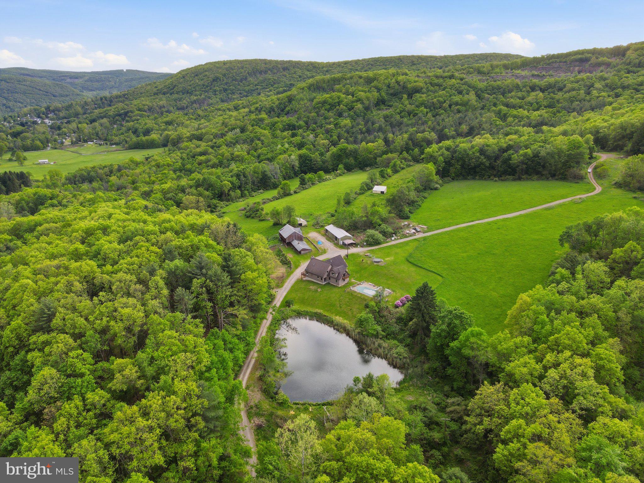 Discover a truly exceptional opportunity with this one-of-a-kind estate spanning over 109 private acres. Built in 2013, the custom home offers soaring cathedral ceilings, 4 bedrooms, 2 full bathrooms, and a spacious lower level with additional living space that can be further finished to suit your needs. A long private driveway leads to this secluded retreat, where you'll find a beautiful pond, inground pool, multiple outbuildings, and endless room to explore. Whether you're seeking a private residence, working farm, hunting property, recreational getaway, or investment opportunity, the possibilities are limitless. Oil, gas, and mineral rights will not convey to the buyer. Experience privacy, versatility, and natural beauty all in one remarkable property.
