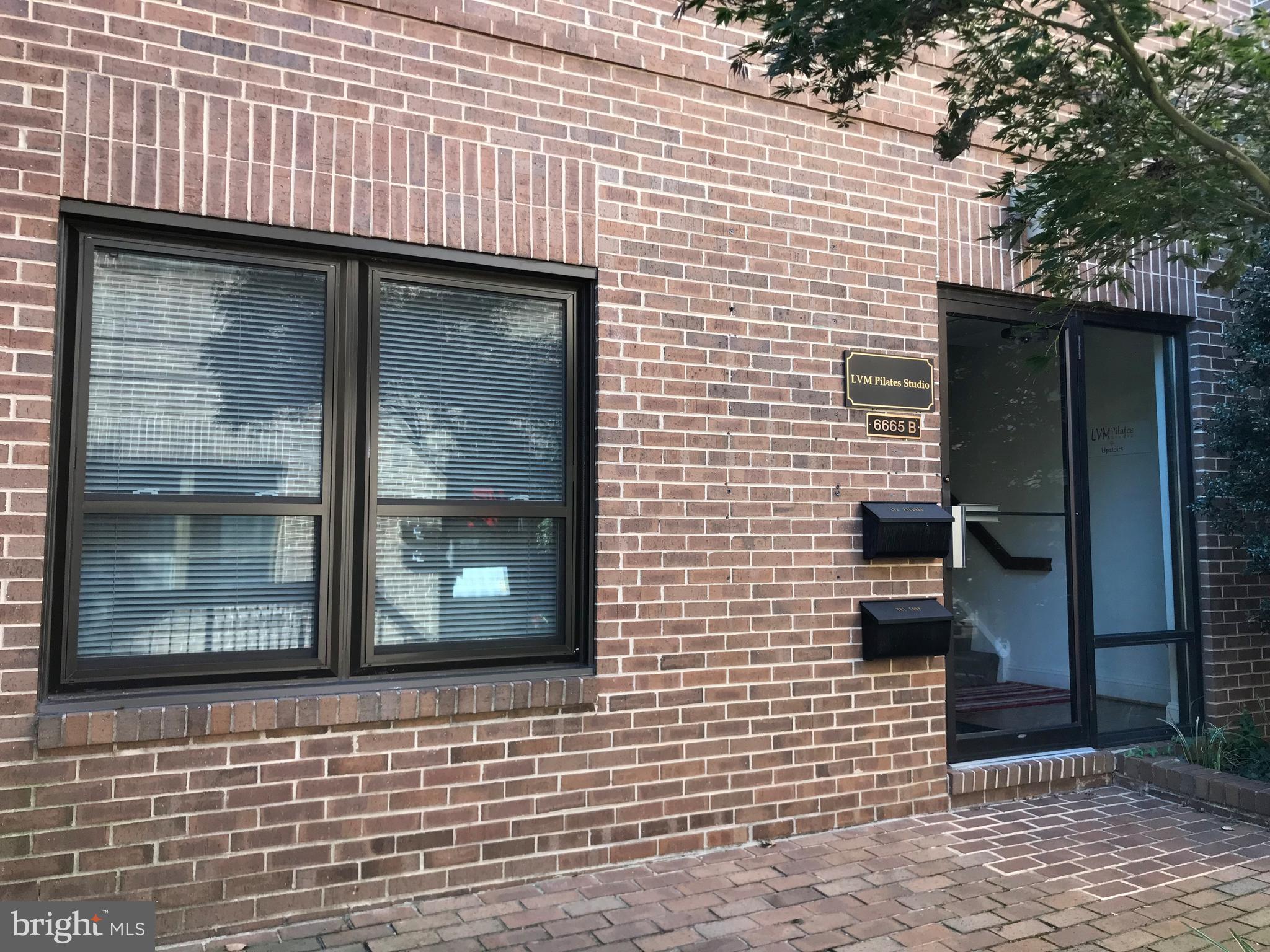 Conveniently located office suite on Old Dominion Drive in the Dominion Office Park. Attractive top floor office suite (850sf) with vaulted ceiling, 2 large open work spaces, administrative area, and private half bath. New insulated windows, wood grain flooring, and tons of natural light make it an inviting work space for a variety of uses. Ideal for a small office user or studio. Previous tenant operated a pilates studio.