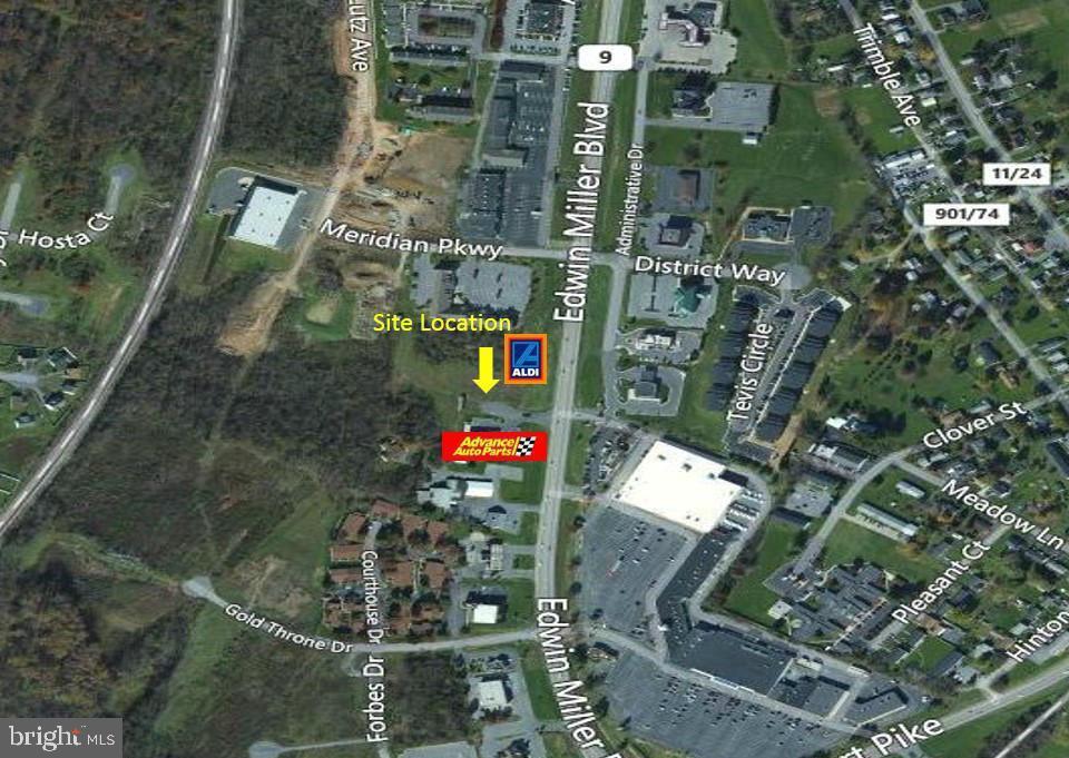 Prime commercial and development land visible on  Edwin Miller Blvd. next to Aldi.  All utilities available.  Sits in the heart of Fast food, new townhouse project starting soon, national retail, strip centers, hotels, etc.  Close proximity to I81.  Largest track of undeveloped land along this corroder.  Sub-division is possible.  Adjacent commercial lot is also available.