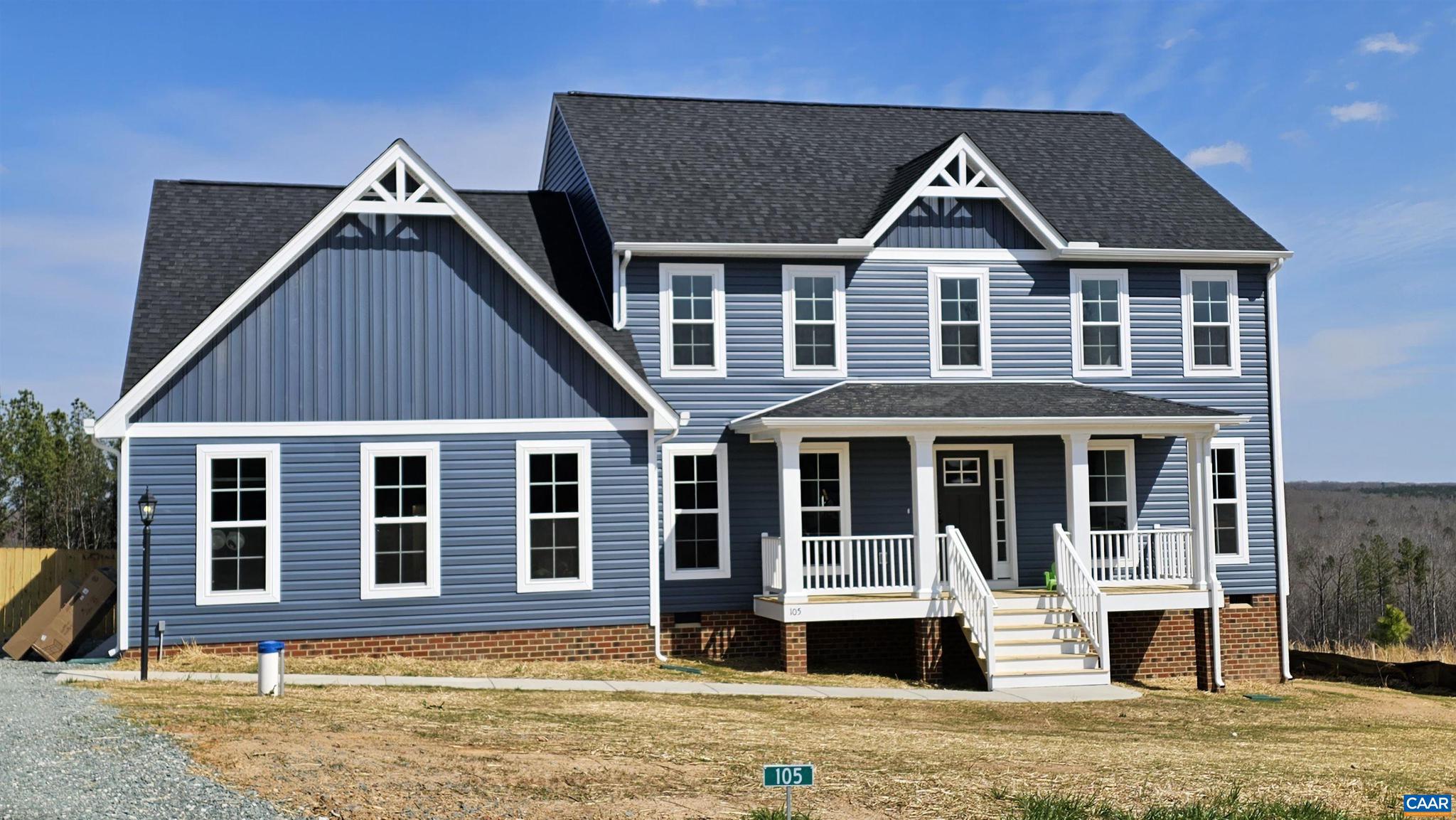 To Be Built and just 5 miles from I64 w/ easy commute to C'ville or Short Pump! The Rivera plan features 1st Floor bedroom & "flex" room, 2nd Floor Primary Suite w/ adjoining Tile Bath, plus Finished Bonus Room & versatile Loft, Main Level Engineered Hardwood Floors, Open Kitchen w/ Walk-in Pantry, Stainless Appliances, 36" Wall Cabinets, Quartz Counters, Island w/ Seating Overhang, Farmhouse Sink, Mud room, Oak Stairs, Gas Fireplace, Black Interior Hardware, Attached Garage, Black Windows & Gutters, Covered Front Porch, Craftsman Style Shutters, Upgraded Siding Accents, Stained French Door w/ 3/4 Glass and 2-Zone HVAC. Photos and Virtual Tour are of a similar home and may be shown with options, colors or upgrades that aren?t planned for this particular home. Contact agent for closing incentives offered by the builder.,Quartz Counter