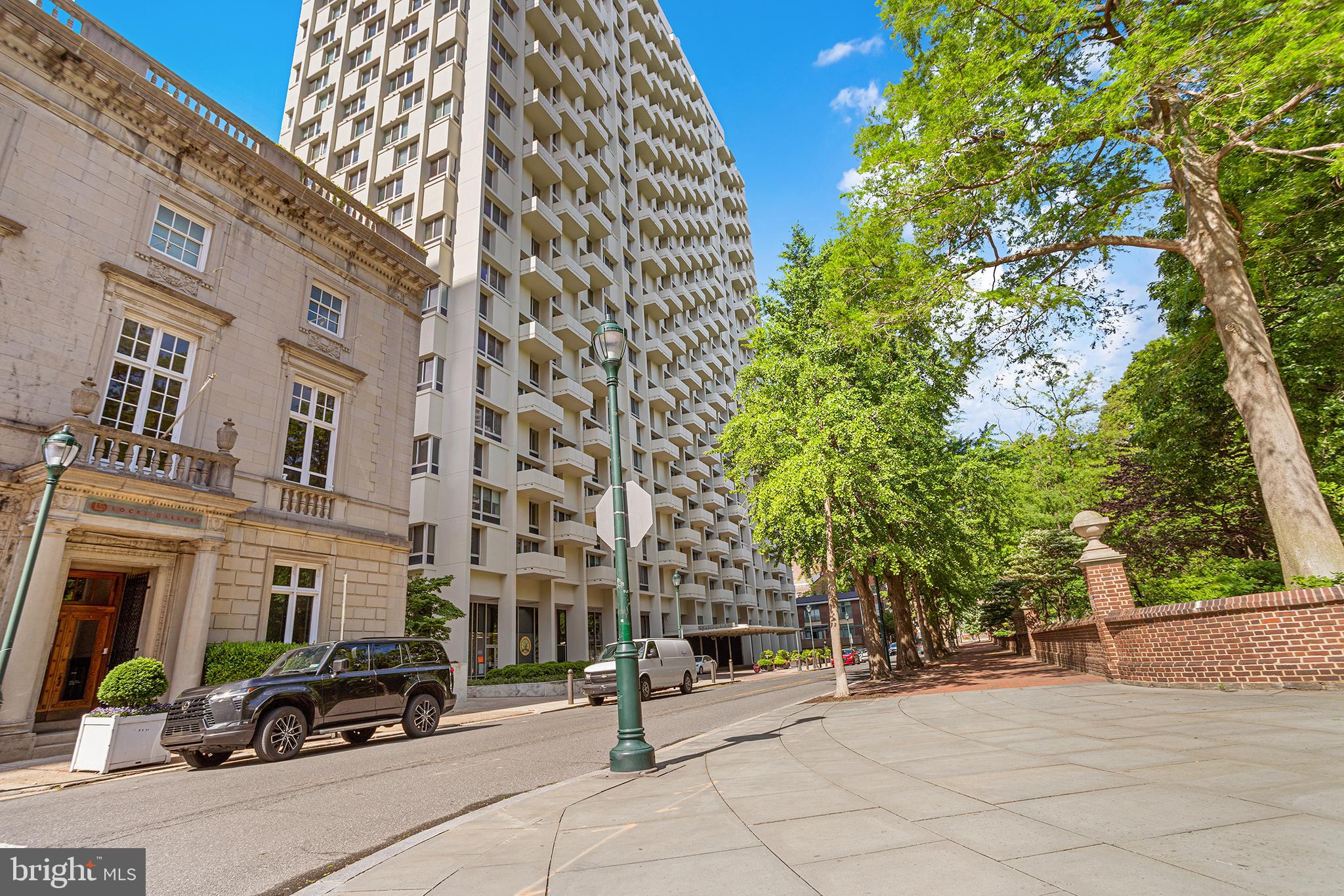 Welcome to this nicely updated 1 bed, 1 bath condominium on the 23rd floor of Hopkinson House, right in a prime location perfectly situated across from Washington Square Park in the heart of Society Hill.  Step inside this nicely maintained condo and find a spacious and inviting living area, with large windows showcasing picturesque views of the Philly skyline. The well-designed floor plan offers a seamless flow between the bright living, dining, and kitchen areas, creating an ideal space for comfortable living.  The generously sized bedroom enjoys a large balcony with fantastic views of the City and the River and use of a full hall bathroom featuring an upgraded vanity with solid surface top, tub shower, and tile floor. There is excellent closet space and hardwood floors throughout.  The Hopkinson House is a full-service, nonsmoking building offering top-tier amenities, including 24-hour doorman and front desk security, underground secured valet parking ($230/month), a community room with a library, and a seasonal rooftop pool.  The condo fee includes all utilities, high-speed internet, cable TV with HBO, and access to a common laundry area on the lower level. Located just steps away from Philly's best restaurants, shopping, coffee shops, art galleries, theaters, and museums, you'll have everything you need at your doorstep.  One block from the Philadelphia Sports Club, markets, dry cleaners, and pharmacies, with easy access to public transportation. Cats welcome!