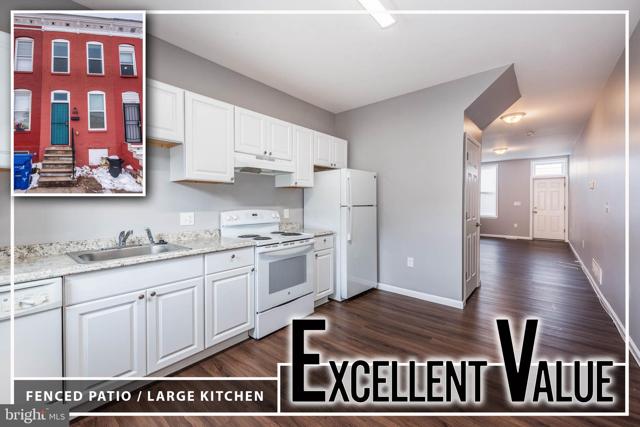 CHARMING & AFFORDABLE TOWNHOME IN A PRIME LOCATION! This excellent value offers a spacious layout with wood laminate flooring on the main level. The home features a large living room and dining area, perfect for entertaining, and a kitchen with classic white cabinetry. Upstairs, you'll find 2 comfortable bedrooms and 1 full bath. The unfinished basement provides ample storage space, while the rear patio is ideal for relaxing or outdoor gatherings. Conveniently located across from Collington Square Elementary and just one block from Collington Square Park, this home is less than a mile from the Johns Hopkins Medical Campus.  Don't miss out on this incredible opportunity!