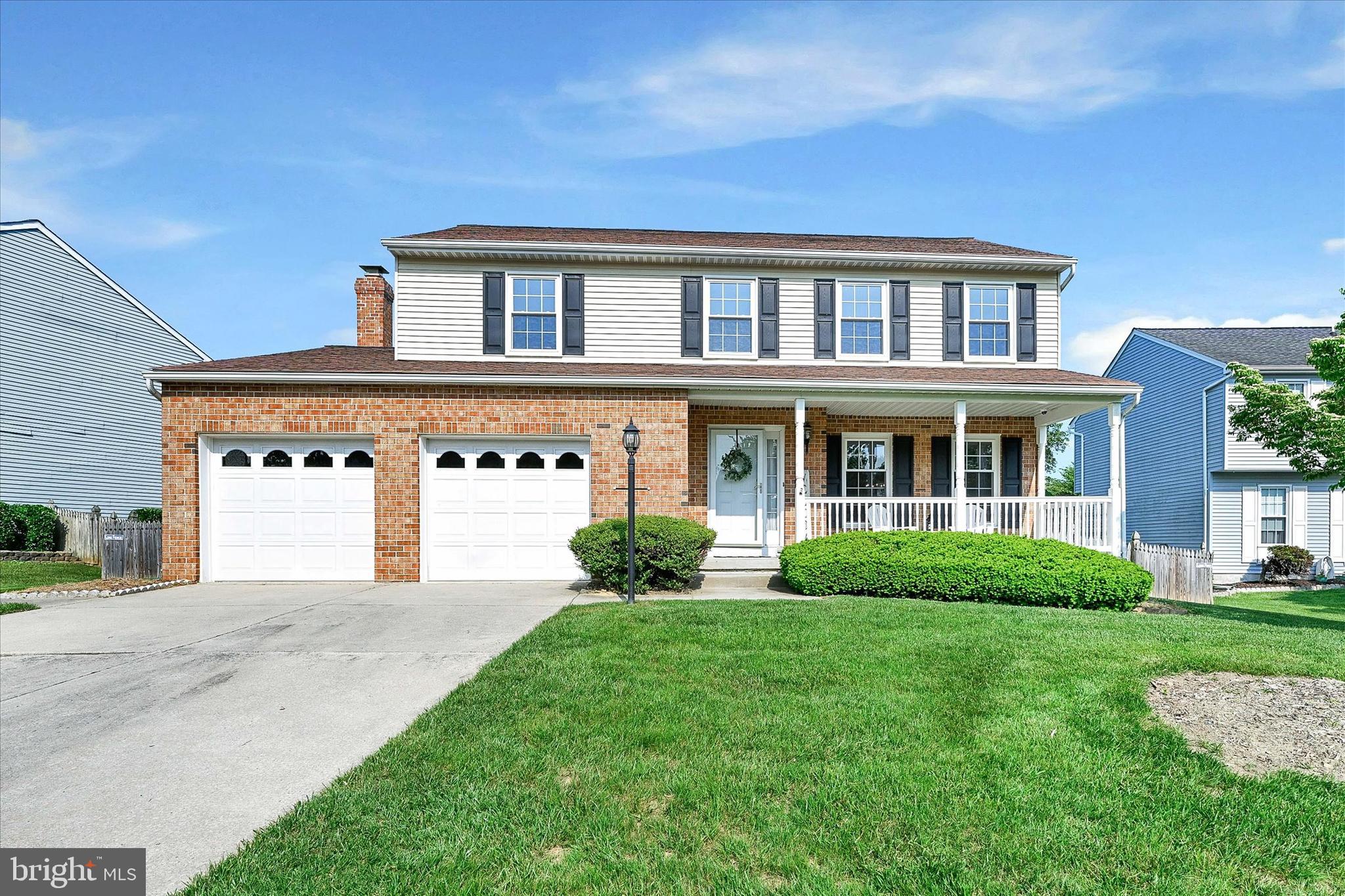 Sought after Southampton! This well maintained home sited at the end of a cul de sac offers 4 BRs, 2 Full and 2 Half Baths.  Welcome guests in the foyer with ceramic tile flooring, opening into the living room. Bright and sunny dining room with  bay window, crown molding and chair rail. The kitchen is open to the family room creating a great open space for entertaining or family time.  The focal point of the family room is the fireplace with full brick wall and wooden mantle. There is also a sliding glass door to the deck. All appliances convey in the kitchen to include a double oven with convection! The upper level offers a spacious primary suite with walk in closet and updated bath- granite top vanity, oversized ceramic tile shower with glass doors.  3 Additional bedrooms and an updated hall bath with ceramic tile tub/shower combo! Finished lower level offers additional flex space, rec room, powder room, exit to backyard. Abundance of storage space in the utility/laundry room with LG washer and dryer. Outdoor living space includes a fenced backyard, composite deck and patio-perfect for summer BBQs and an inviting covered front porch! 2 Car Garage! Over the years the windows, roof and gas furnace have been replaced.  New carpet just installed throughout! You will want to call this one HOME!