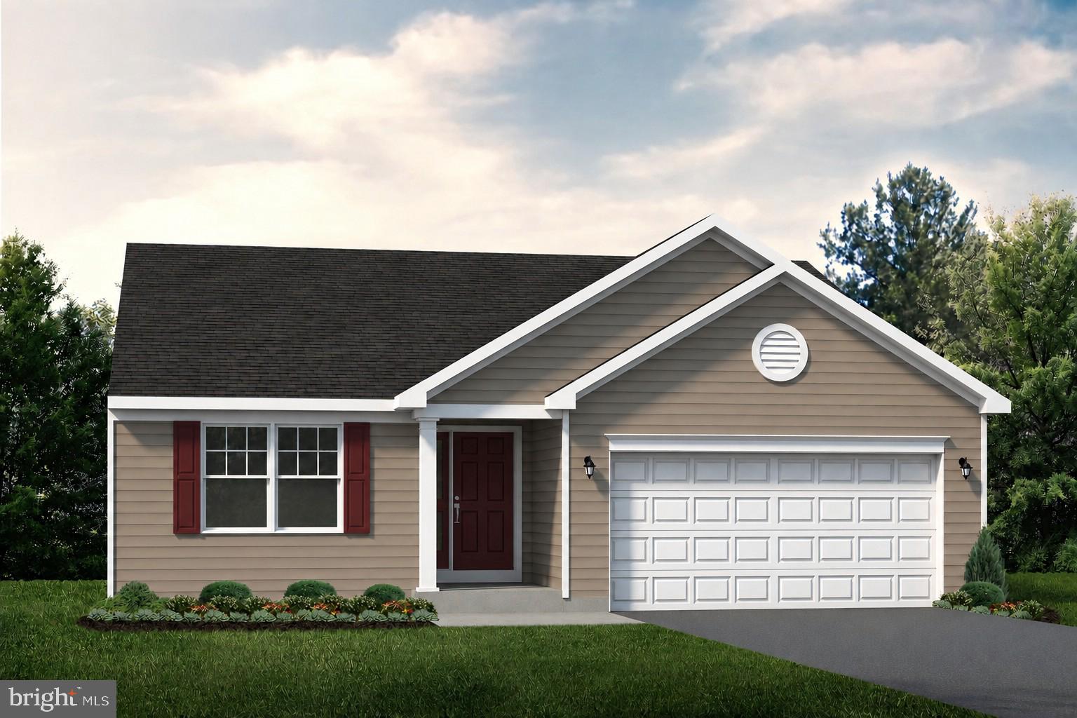 This brand-new Elmcrest B ranch home offers comfortable one-level living with an open-concept design and thoughtful upgrades throughout. The traditional exterior features attractive vinyl siding, decorative shutters, a covered front porch, and a two-car front-entry garage.

Inside, the spacious kitchen serves as the heart of the home and showcases upgraded cabinetry, granite countertops, a large center island with overhang, and black appliances including an electric range, microwave hood, dishwasher, and refrigerator. The kitchen flows seamlessly into the dining area and family room, creating an inviting space for entertaining and everyday living.

Luxury vinyl plank flooring extends throughout the main living areas, adding both style and durability. The private Owner's Suite features a walk-in closet and en suite bath, while two additional bedrooms and a full hall bathroom provide comfortable accommodations for family members or guests.

Additional highlights include a convenient laundry area, unfinished basement offering future expansion potential, gas heat, central air conditioning, and quality finishes throughout.

Contact us today to learn more about how you can make this brand-new home yours!