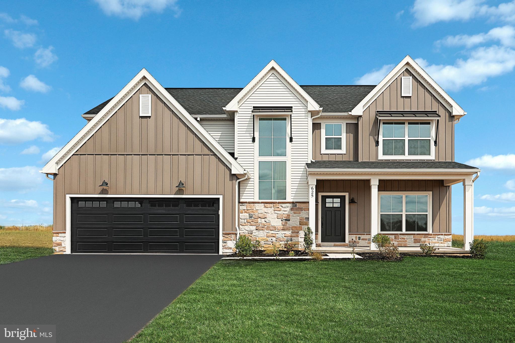 This beautiful home features a welcoming front porch, stylish exterior, and a 2-car garage. The garage opens to a mudroom complete with a large pantry, powder room, and a built-in lockers. The first floor boasts durable vinyl plank flooring in the main living areas and 9’ ceilings. To the front of the home is a carpeted flex room that can be used as a study, living room, or other versatile space. The kitchen is well-appointed with quartz countertops, a tile backsplash, and enhanced cabinetry and appliances. Adjacent to the kitchen is a sunny dining area with access to the rear patio and a comfortable family room warmed by a cozy gas fireplace with stone surround. The 2nd floor owner’s suite features an expansive closet and a private bathroom with a tile shower and double bowl vanity. Also on the 2nd floor are 3 additional bedrooms, a full bathroom, and a convenient laundry room.