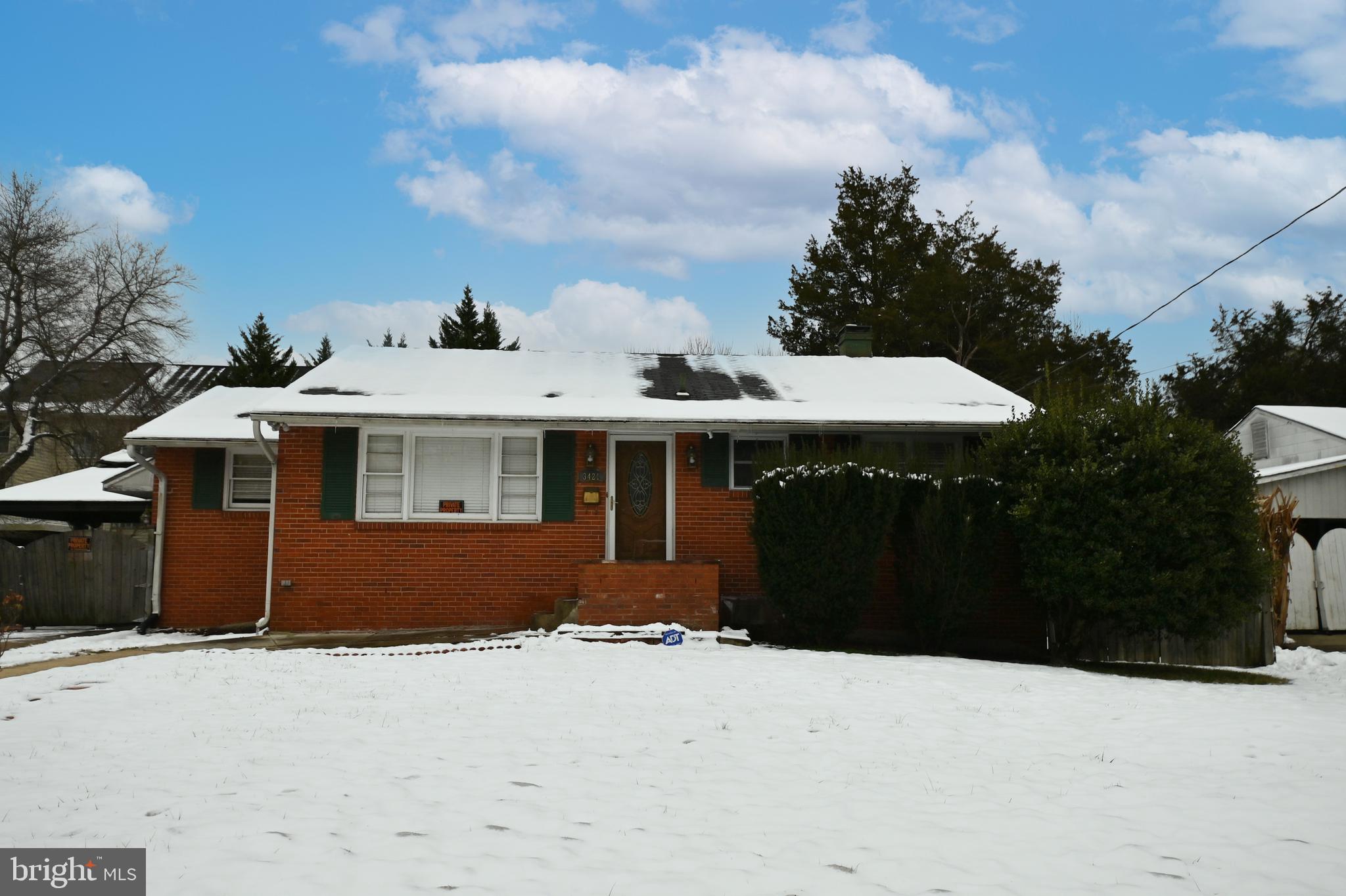 HURRY!  This is a diamond in the rough, ready for any improvements deemed necessary.  This gem has such great potential, that it should not be missed.  An updated kitchen with quality stainless appliances,  granite counters, built in shelving and an area for a breakfast table.  Hardwood floors that when restained will dazzle.  Outstanding staircase to the floored attic provides extra storage plus a FULL basement with endless possibilities and already framed for another bath.  A side entrance allows for privacy of ingress and egress.
EXTERIOR:   Where can it be found... a fully  bricked home with massive fenced yard, on a large lot, close in to Washington DC... consider it few and far between.  There is also an established community of like homes, a short distance to shops, bus stop, and metro.  It is  within 15 minutes of Old Town Alexandria and Interstate I95/ 495.