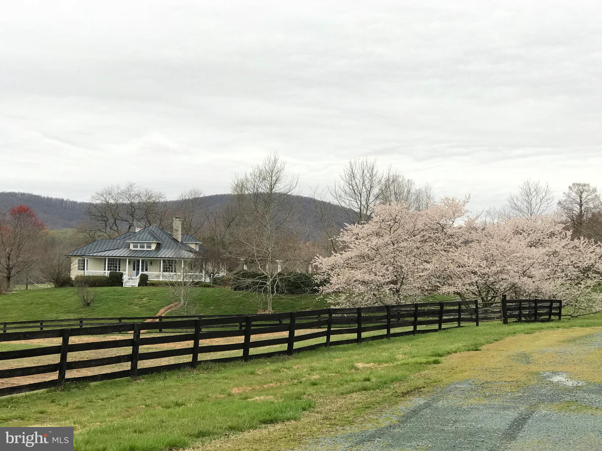 A private 70 ac estate located among other estates in the Keswick Hunt area of Albemarle Cty. The 1920 s home is situated on a knoll in the center of the manicured acreage, with dramatic views of the SW Mtns. Though very convenient to C'ville, this 4 BR home is insulated from road noise, and extremely private.