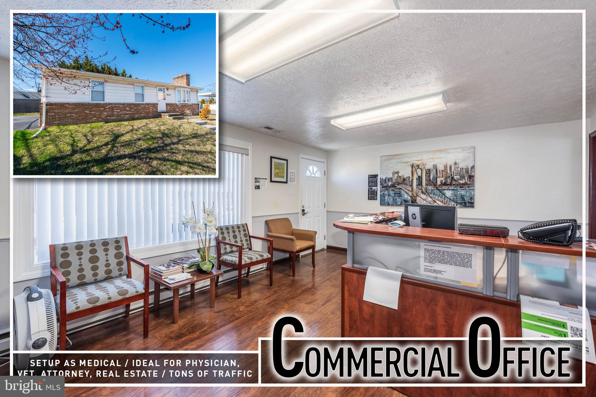 Location, location, location! Prime opportunity to own a highly visible and well-positioned commercial office in the heart of Perry Hall, offering exceptional exposure along a heavily traveled corridor. Currently operating as a medical office, this thoughtfully designed space is perfectly suited for healthcare, wellness, or a wide range of professional uses.  The main level welcomes clients with a bright and inviting reception area and waiting space, complemented by three well-appointed treatment rooms designed for efficiency and comfort. A full kitchen provides added convenience for staff, while two half baths enhance functionality for both clients and employees.  The fully finished lower level significantly expands the usable space, featuring a second reception or check-in area—ideal for multi-practitioner operations or separate business functions—along with two large private offices perfect for consultations, administrative use, or executive suites. A full bath on this level adds further versatility.  Outside, the property offers ample private off-street parking, a rare and valuable amenity in such a central location, ensuring ease of access for clients and staff alike. Situated just steps from Perry Hall Marketplace and Perry Hall North Shopping Center, and surrounded by thriving retail and residential communities, this location delivers outstanding convenience, strong foot and vehicle traffic, and excellent business visibility.