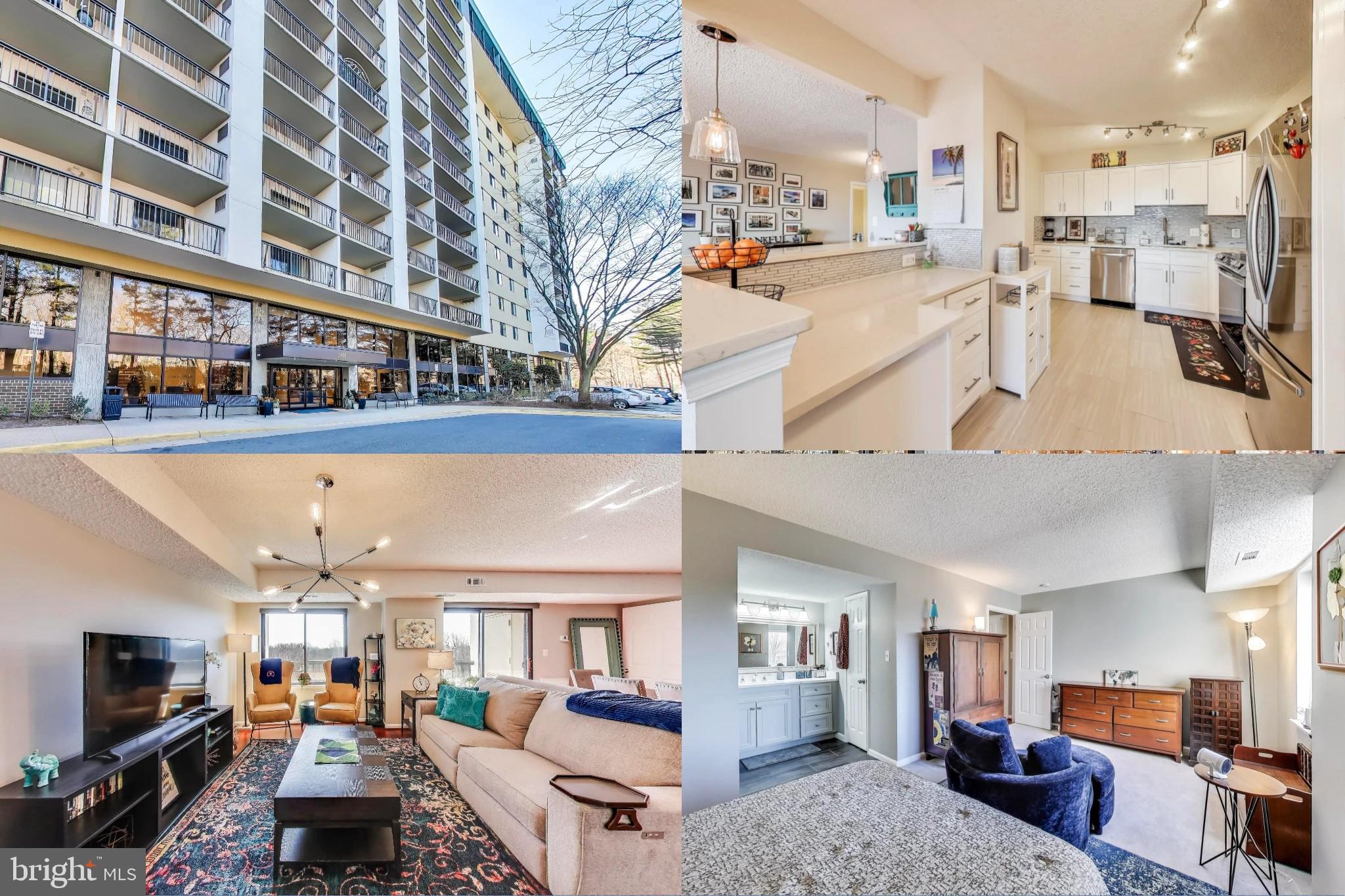 Live in luxury in this stunning 3-bedroom, 3-bathroom corner unit on the 9th floor, offering breathtaking views of Holmes Run Park. This turn-key home underwent a top-to-bottom quality renovation  in 2020. The gourmet open kitchen is perfect for cooking and entertaining, featuring quartz countertops, a stunning backsplash, modern cabinetry with under-lighting, generous storage, and a like-new stainless steel appliance suite. The sun-drenched living room boasts gleaming hardwood floors and opens to a private balcony with spectacular views. As a south-facing unit, it offers excellent energy efficiency and low utility bills, with high-quality solar shades for light control. The primary suite includes a walk-in closet and a tastefully renovated en-suite bathroom, while the versatile den can serve as a home office or third bedroom. A spacious second bedroom with ample closet space, a beautifully updated hallway bath, and an in-unit full-size washer and dryer add to the convenience. The building offers resort-style amenities, including a 24-hour front desk concierge, indoor and outdoor pools, tennis courts, playground, fitness centers, a billiard room, party room, picnic area, sauna, dog walking area, bike storage, and a secure entry system with visitor notification. Additional features include a mezzanine library, daycare, barber shop, security patrol, ample visitor parking, and community events such as paper shredding and electronics recycling. Your assigned garage parking space is conveniently located by the building entrance, with a second parking decal for visitor spaces, plus a separate storage unit. Recent updates include an HVAC system replaced in 2021 and a hot water heater replaced a few years earlier. Conveniently located just 5 miles from Reagan National Airport, 4 miles to East Falls Church Metro and Ballston Metro, and close to shopping, dining, and easy access to D.C., this home is a rare find. Don’t miss out—schedule your showing today!