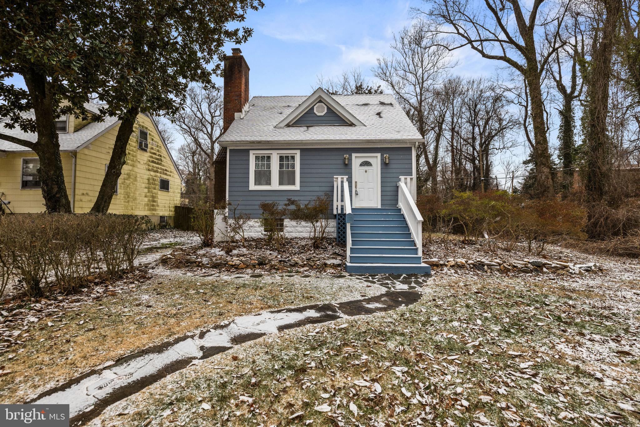 Fantastic Cape Cod with 3 bedrooms and a small office or could be a nursery. Updated spacious kitchen with a ton of storage, lots of cabinetry, soaring ceiling, stone countertops, and a door out to a deck! Cozy living room with a fireplace, hardwood floors & a set of french doors to the dining room!  Separate dining room with french doors to the kitchen! A bedroom on the main level including a full updated bath. Upper level has two good size bedrooms, an office or nursery, and a full updated bath! The lower level is unfinished with ample storage! Updated HVAC, custom built in closet, pendant lighting, Hardiplank exterior with a fenced yard that backs to trees and is the last house  that sits at the end of a dead end street with a cool stream! This is an estate sale sold ‘as is’.