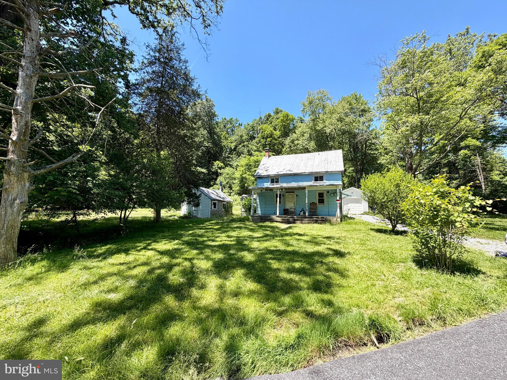 Attention investors and flippers! Tucked away off the beaten path on just over 4 mostly wooded acres in Frederick County, this property offers incredible potential. The existing 2-bedroom, 1-bathroom, 2-story home is distressed and in need of a full rehab. Value-add bonus: Included in the sale at no additional cost is a 1-bedroom, 1-bathroom Vibe River Forest travel trailer—fully hooked up to well water, septic, electric, propane heat / cooking. Live comfortably on-site while you restore the main house to its full potential!  Recently constructed detached  1 car garage with electric.  Don't miss this unique opportunity. Contact the listing agent today with any questions.