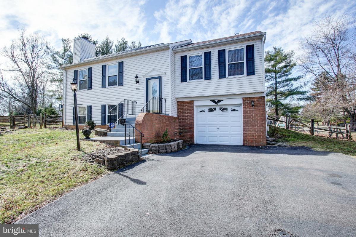 Bright 3 BR plus den 2 BA split foyer. Updated w/ newer roof, HWH, stainless appls, laminate flooring, sump pump, deck floor, brand new carpet. Lg fenced yard, patio & deck for outdoor fun.  Spacious rec rm w/ wood fpl. 1 car garage. Community pool, clubhouse & more. Near great shopping inc. Wegmans. Close to schools.  Privately sited, culdesac. Energy Saving Solar, security system, HMS Warranty
