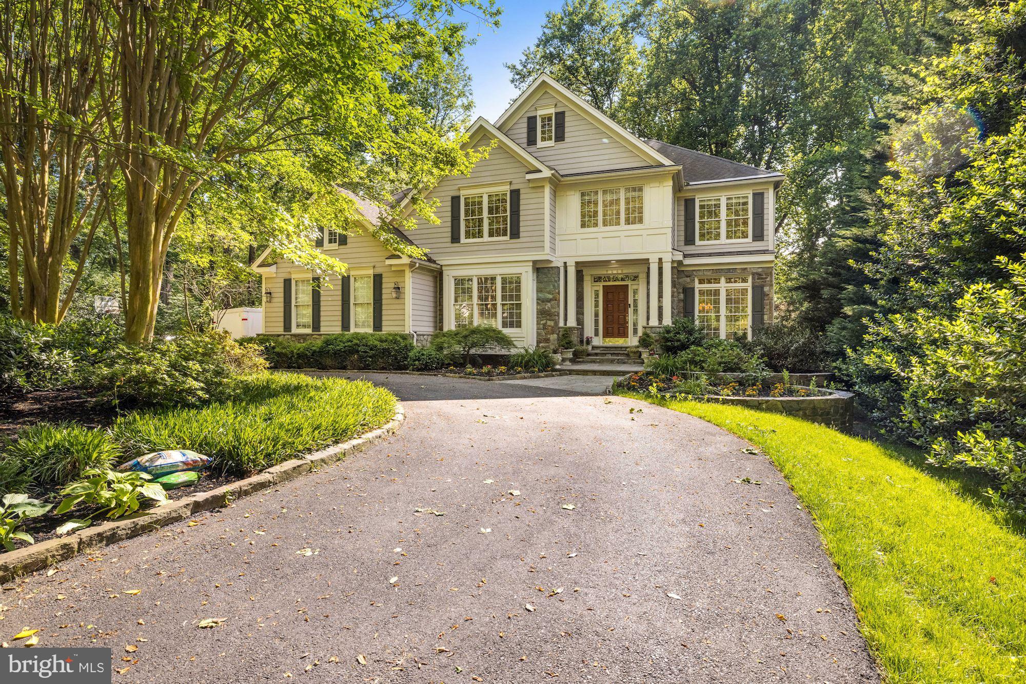 You'll fall in love with this AWARD-WINNING home set far back from the road on  lush private half-acre grounds - backing to trees! Spacious 6 BR. 4.5 BA  home with three full levels and super-appealing features including an outstanding open floor plan, high ceilings, hardwood floors on main and upper levels, and lots of light. Kitchen with center isle opens to large Family Room with stone FP with gas insert. Lovely large Living and Dining Rooms. Main level Office with built-ins. Spacious Owners Suite with tray ceiling, sitting area, great closets and large ensuite MBA.  5 good-sized BRS and laundry room on upper level. Fully finished walkout  Lower Level w/ 6th BR, 4th bath suitable for live-in, large recreation area and exercise/hobby room. Large deck, nice flagstone patio and expansive flat landscaped yard with sprinkler system. 3-car garage. Circular drive. Generator, newer HVAC system, covered gutters. Churchill school cluster; excellent private schools nearby. Great location with easy commute, parks, restaurants and shopping minutes away.