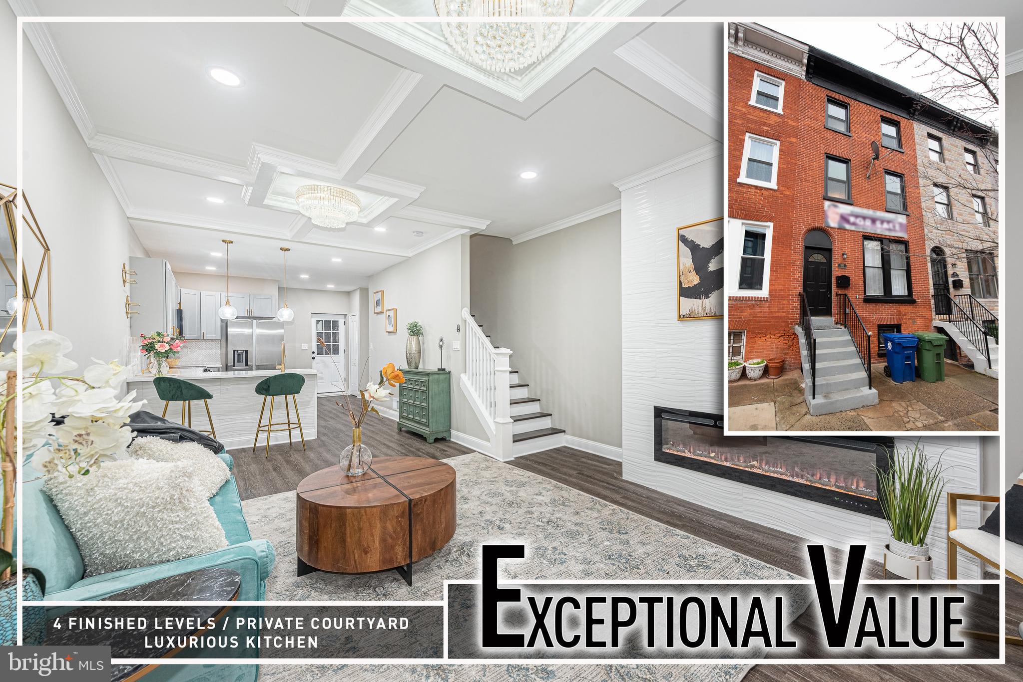 Discover the potential in this spacious Union Square rowhome offering over 2,000 square feet of living space and an impressive modern renovation awaiting your finishing touches. The open-concept main level features custom moldings and designer lighting, an inviting living room with an electric fireplace, a gourmet kitchen with a breakfast bar, Quartz countertops, stainless steel appliances, and a convenient half bath. The second level offers two generously sized bedrooms, a full bath, and a versatile sitting area, while the third level includes two additional bedrooms and another full bath. The expansive finished basement provides a spacious family room, an additional half bath, and plenty of flexible living space. Relax on the covered rear porch overlooking the backyard—an ideal setting for entertaining or outdoor gatherings. With a little TLC, this property presents an outstanding opportunity to build instant equity or add to your investment portfolio. Sold As-Is. Buyer is responsible for the short sale negotiation fee.