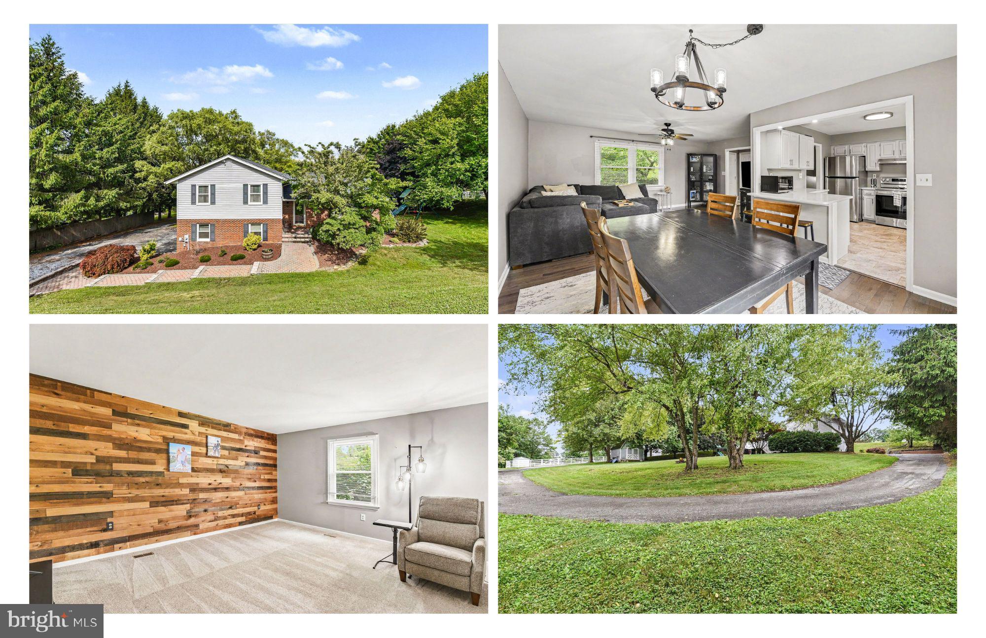 Charming Split Level Home with 1 Car Garage located on over a 1/2 Acre Lot! This home features 3 bedrooms, 2 full baths and 1-1/2 bath, 11 x 15 Trex Deck & Paver Patio, Updated Kitchen, & large 4th level storage room. Enter the home to find an open floor plan main level with gorgeous hardwood floors, spacious living rm with ceiling fan flowing into large dining room with slider leading out to updated trek deck. The updated Kitchen is perfect for entertaining with stainless steel appliances, large stainless farmhouse sink with window above to enjoy backyard views, beautiful quartz countertops, large breakfast bar, ceramic tile flooring, recess lighting and door leading to deck. Head upstairs to find a primary suite featuring the primary bedroom with carpet, large closet with efficient organizer, and on-suite bath with walk-in shower, large vanity, and ceramic tile flooring. Down the hall you will find 2 more large bedrooms both with ample closet space & carpet, a full hall bath includes ceramic tile flooring, fresh paint & tub/shower combination, and linen closet. Head downstairs to find a laundry room with coat closet, access to 4th level/storage, access to 1 car garage and access to paver patio, an updated half bath with ceramic tile flooring, and a large family room adorned with a shiplap accent wall & carpet. The unfinished lower level is ready for your finishing touches featuring high ceilings with lighting, wet sink, sump pump, updated hot water heater, room for gym equipment and tons of storage space. Enjoy the peaceful & serene, wooded views whether you're on the spacious trex deck with stairs, private paver patio, or in the 500 gallon-8 person hot tub with LED lighting.  The Rear yard includes invisible electric fence, firepit, shed and circle driveway for easy access behind the home to garage and driveway parking.  Updates Include: 2025 Hot Water Heater, 2023 Radon System, 2019 Roof, 2017 Windows, Updated Kitchen, Updated Trex Deck, Fresh Paint, & So Much More! Shed & Hot Tub are As Is. This is home is move in ready and a must see!
