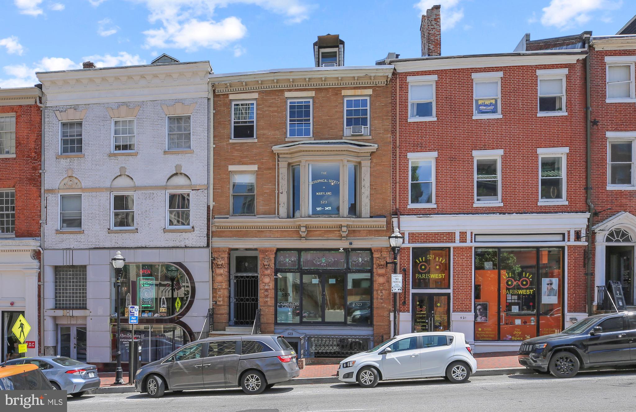 Exceptional mixed-use/multifamily opportunity in the heart of Baltimore’s historic Mount Vernon district. 523 N Charles St offers approximately 8,975 total square feet, including approximately 2,200 SF of below-grade space, providing incredible flexibility for retail, office, multifamily, live/work, creative, or redevelopment use.

Positioned along one of Baltimore’s most recognizable commercial corridors, the property features strong street presence, large windows, high ceilings, multiple levels, and classic architectural character. The expansive layout offers endless possibilities for an investor, owner-user, or developer looking to reposition a landmark property in a high-visibility location.

Surrounded by restaurants, nightlife, universities, cultural institutions, and major downtown employers, the property is conveniently located near Penn Station, MICA, the University of Baltimore, the Washington Monument, and downtown Baltimore.

The current owners purchased the property in January 2026 for their intended business use, but ultimately determined the property was not the right fit for their operational needs, creating an excellent opportunity for the next owner to bring their vision to life.

Property is being sold strictly as-is.