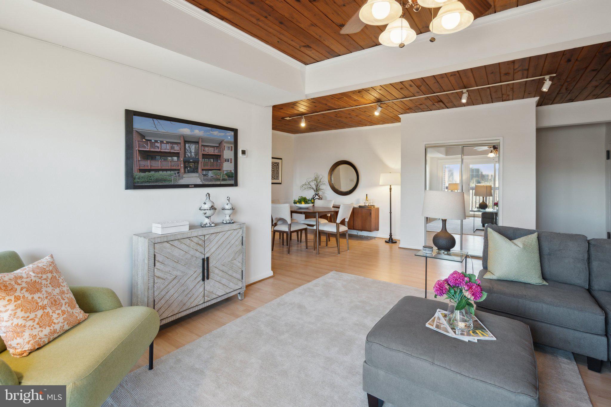 OPEN HOUSE SUN., MAR. 23 2-4 PM*A truly rare find! *A 3-bedroom/2 bathroom unit that's on the top level of a corner building.  That means plenty of room, no one above you, and windows on two sides instead of just one.  As a bonus, the building is at the end of the community so it feels more private*Open floor plan connects LR, DR, and kitchen*Ceiling beams*Brand new carpeting in the bedrooms; whole unit newly painted*Private balcony*1  parking sticker to park in the community parking lot; about a mile to King Street metro; convenient to public bus as well*W/D hookup in main bedroom closet; common laundry is also on-site*Extra storage next door*Bike room, exercise room, and common grounds give you lots of what a buyer would want today*Cash as well as conventional, VA, and FHA loans possible*Pet friendly! (2 traditional pets per unit)*In Jan. 2025:  new paint, carpeting, screens, and sliding glass door; in Aug. 2024 new HVAC (interior and exterior units).