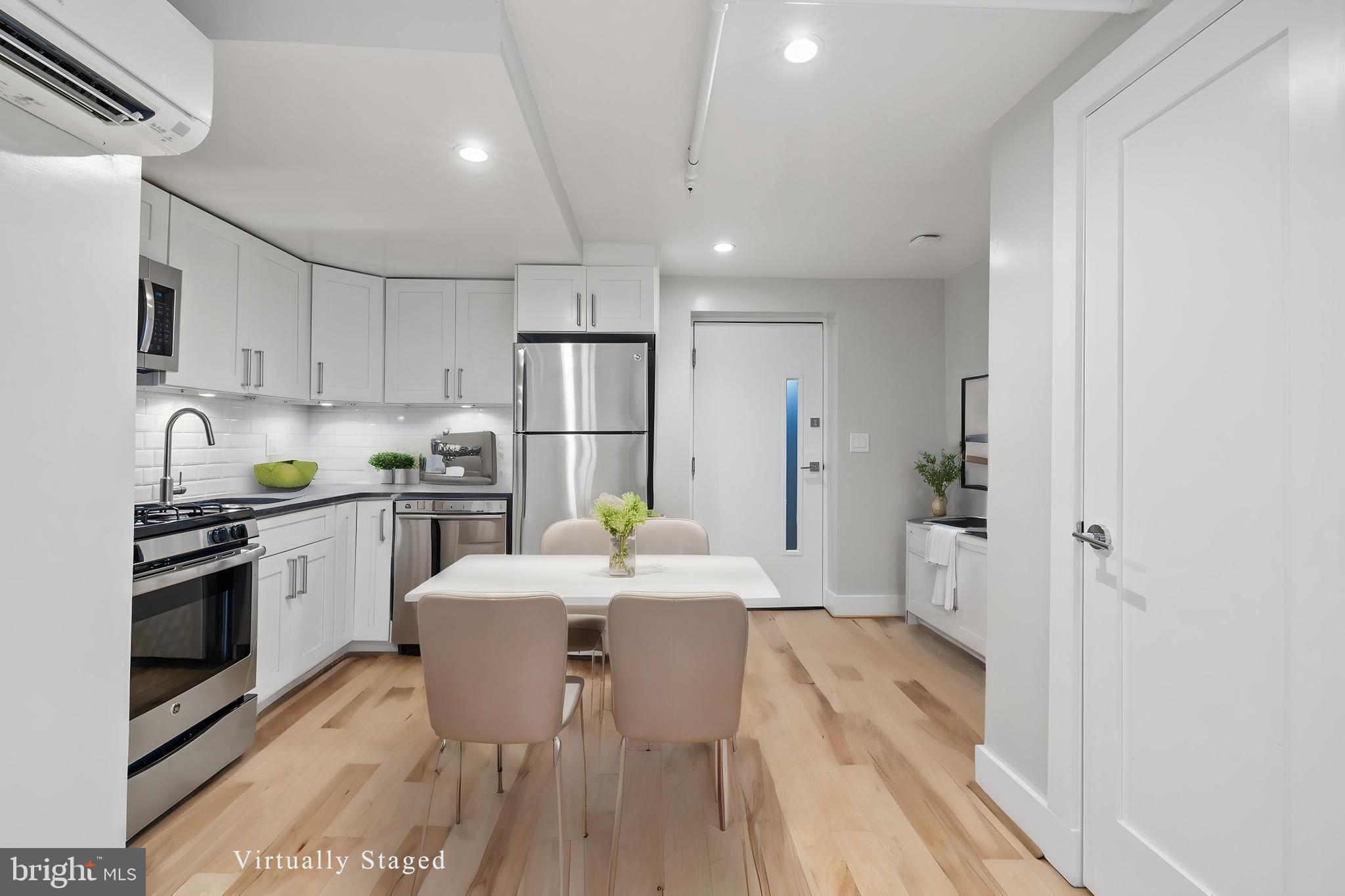 Modern, updated studio in boutique building on a quiet one-way street. Features hardwood floors, stainless steel appliances, gas range, granite countertops, stylish furnishings, in-unit washer/dryer, energy efficient mini-split AC, and built-in stereo system speakers. Fantastic storage from three large closets. No adjacent walls with neighboring units - best sound insulation in the building. WalkScore 99/100 -  just minutes from shops, restaurants, supermarkets, cafes, and nightlife in Columbia Heights and Mount Pleasant, as well as Rock Creek Park trails. In addition to the nearby metro, you are nestled between the 14th and 16th street bus corridors heading downtown and crosstown. Very low fees & pet friendly. Secure bike storage on building grounds.