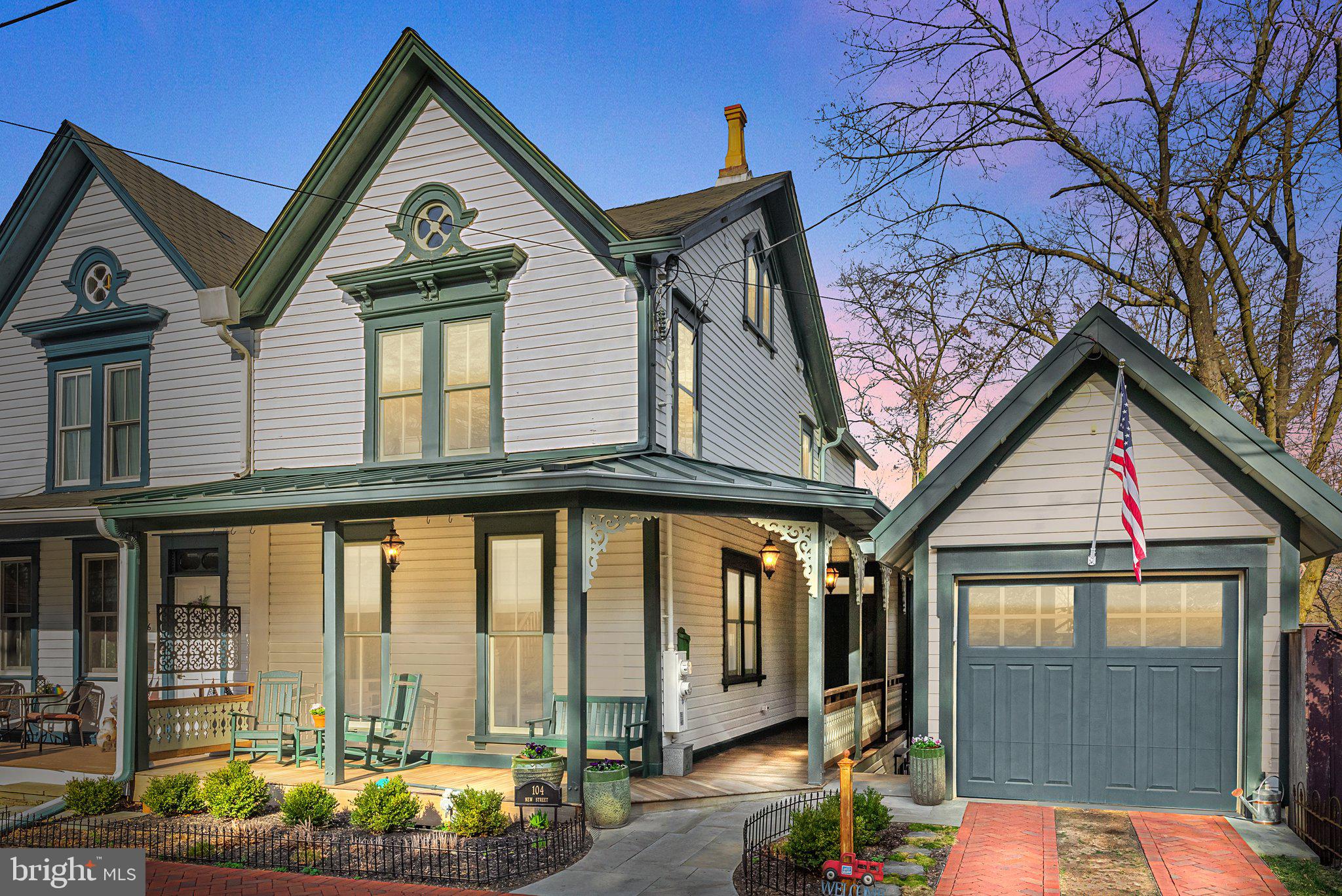 OPEN HOUSE CANCELLED due to the status change! Welcome to 104 New St; an exceptional Victorian twin nestled in the heart of New Hope Borough. This charming home exudes quality finishes and modern elegance, offering the perfect blend of historic charm and contemporary comfort. As you approach, you'll be greeted by a picturesque covered front porch with a stunning mahogany deck, setting the stage for the character and warmth found within. Step inside and be captivated by the first floor's tall ceilings, incredible windows, and recessed lighting, creating a bright and inviting atmosphere throughout. The heart of the home lies in the thoughtfully designed kitchen, featuring pristine white cabinetry, a stylish tile backsplash, and stainless steel appliances. The large island with seating for four provides the perfect space for casual dining or entertaining, while the adjacent upper deck, complete with a gas line plumbed for a grill, offers a delightful outdoor retreat. This inviting open concept design enhances the home's overall appeal, providing a versatile space that adapts to your lifestyle. Open from the kitchen is the dining room, then family room; the open layout creates a harmonious flow, allowing for effortless interaction and connectivity between the living spaces, making it ideal for modern living and entertaining. Upstairs, you'll discover two spacious bedrooms, including the primary bedroom with a luxurious en-suite bathroom boasting a generous stall shower, frameless glass doors, and a vanity with a granite top. The second bedroom also impresses with a walk-in closet, ensuring ample storage for all your needs. The adorable hall bathroom showcases a white vanity with granite top, a tub with a tile surround, and charming patterned tile flooring. The upper level is complete with a large linen closet, and an additional hook up for a laundry closet. Access to the walk up, spray foam insulated attic is off this hall way as well, offering an abundance of storage. The lower level presents endless possibilities, featuring a fully finished space with a bedroom, full bathroom, living room, and kitchenette. Whether you envision it as your own basement living area, an in-law suite, guest quarters, or a potential Airbnb apartment, this versatile level offers direct access to the lower back deck and its own side entry French door. Step outside and follow the landscaped path to discover the brand new bluestone paver patio, providing a serene retreat overlooking the canal. Imagine unwinding or entertaining against the tranquil backdrop of your very own waterfront view, offering a unique and captivating perspective of the canal and towpath. Storage is a breeze with the huge storage room located beneath the 1-car detached garage, while brick driveway parking adds convenience. This home offers unparalleled walkability to the vibrant shopping and dining destinations of New Hope Borough. Explore the quaint streets and discover a myriad of local boutiques, art galleries, and culinary treasures, all just a leisurely stroll away. Cross the bridge to Lambertville, NJ, and delight in a seamless transition to another charming town, expanding your options for entertainment, dining, and cultural experiences. No where else will you find the allure of a picturesque riverside setting, where every amenity and attraction is within reach, inviting you to savor the best of both towns at your doorstep. Located just about 1.5 hours from NYC, and an hour from Philadelphia, there is no better destination to visit or place to call home. This incredible home went through a major renovation is 2019/2020, so all you need to do is unpack and enjoy everything the home and location have to offer.