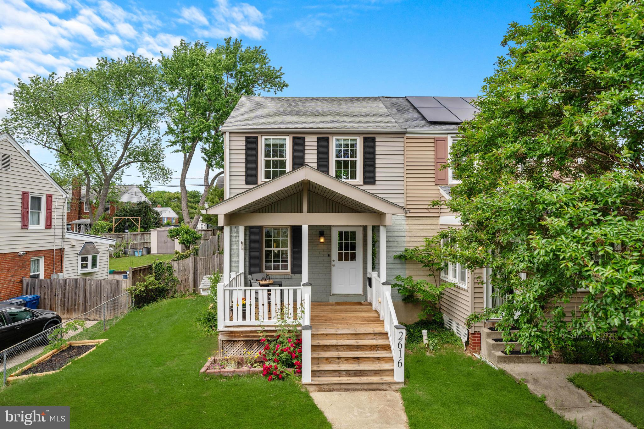 Located in the sought-after Jefferson Manor neighborhood, this semi-detached 3-bedroom, 2-bath townhome offers an exceptional blend of timeless charm and thoughtful updates. The home features freshly refinished oak hardwood floors and a spacious rear addition with vaulted ceilings and abundant natural light—creating a bright and welcoming atmosphere ideal for both everyday living and entertaining.

The kitchen is equipped with modern stainless steel appliances—including a newly replaced stove, microwave, and dishwasher—solid wood cabinetry, granite countertops, and a dedicated coffee nook with additional kitchen cabinets for extra storage. The upper level includes two well-proportioned bedrooms and a full bath, each filled with natural light.

The lower level offers a large recreation room with brand new carpet that can serve as a third bedroom, thanks to the egress window installed during the current owner’s tenure. A second full bathroom completes this level, offering flexibility for guests or additional household members.

Outdoor spaces are equally inviting, with a large covered front porch, a freshly painted rear deck, and a spacious, fenced-in backyard with flat green space—perfect for relaxing or entertaining. A large storage shed also conveys with the property. The front door and shutters were replaced prior to sale for the new owners enjoyment. Other updates during the ownership include a new roof in 2015, new main sewer line in 2018, additional cabinetry across from kitchen, and new insulation under the addition.

This home is ideally located just 0.2 miles from the Huntington Metro Station, 0.7 miles from I-495, and 2.5 miles from historic Old Town Alexandria. Nearby shopping centers along North Kings Highway provide convenient access to everyday essentials. Just down Farmington Dr grants you access to Jefferson Manor Park, which includes large fields, a playground, sport court, and picnic area. There is no doubt Jefferson Manor is one of the most charming and convenient neighborhoods in the close in Alexandria area - come visit this wonderful home today!