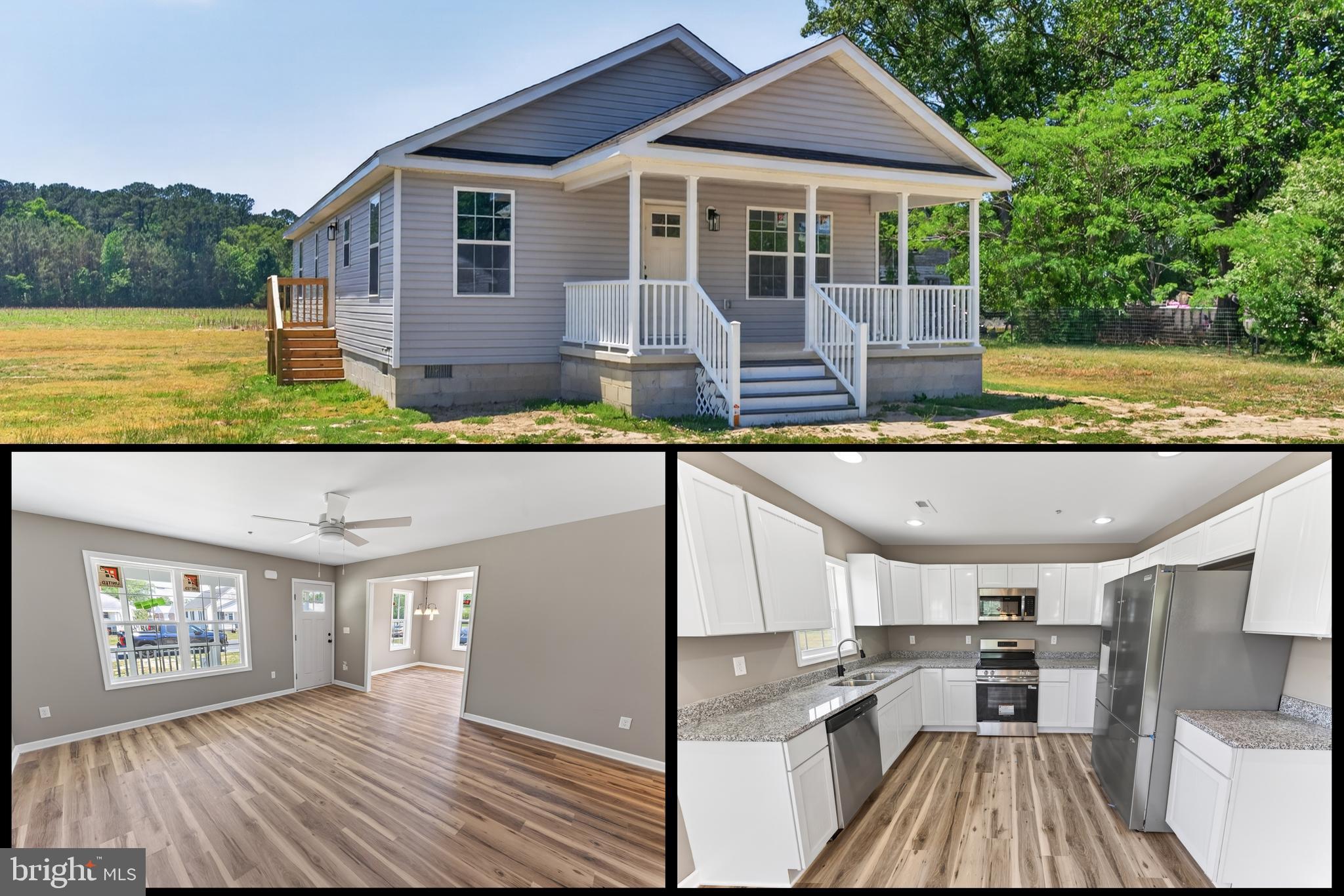 BRAND NEW - TURN-KEY 3BR/2BA ,1,400sf contemporary rancher on a large homesite - quality-built by local builders with many upgrades included - LVP flooring throughout, stainless steel kitchen appliance package, granite counters, upgraded cabinetry, ceiling fans in all bedrooms!   * * *  Location qualifies for 100% Financing! * * *   Great floorplan maximizes every square foot. Wide, welcoming front porch leads into the living room. Large living room opens into the dining room and kitchen. Bright + cheery kitchen with plenty of crisp, white cabinetry, granite countertops, roomy dining area. Primary bedroom with LVP flooring, ceiling fan, full, en-suite bathroom - double-sink vanity, gorgeous deep-blue cabinetry, tub/shower combo, linen closet. 2 additional bedrooms with ceiling fans and LVP flooring, and a 2nd full bath with tub/shower combo. Nice-size laundry room completes the home's interoir. Concrete driveway and walk to be installed. Minutes to Historic Downtown Pocomoke - a charming small town with rich history, art scene, charming shops, & unique restaurants on the banks of the Pocomoke River.  20mi to NASA Wallops Facility, 20mi to beloved Chincoteague Island, and the incredible wild horses and sandy Atlantic beaches of Assateague. Close to everything Worcester County has to offer - boating, world-class fishing, crabbing, wildlife estuaries, incredible state parks - a true paradise for nature lovers, photographers, boaters - anyone who wants to enjoy the more relaxed pace of the Eastern Shore. Just 2-3 hours to major metro areas - Virginia Beach/Norfolk, Washington DC, Baltimore, Philadelphia, NYC. Life in Worcester County is good - from the beaches to the bays & beyond! Sizes, taxes, distances are approximate.