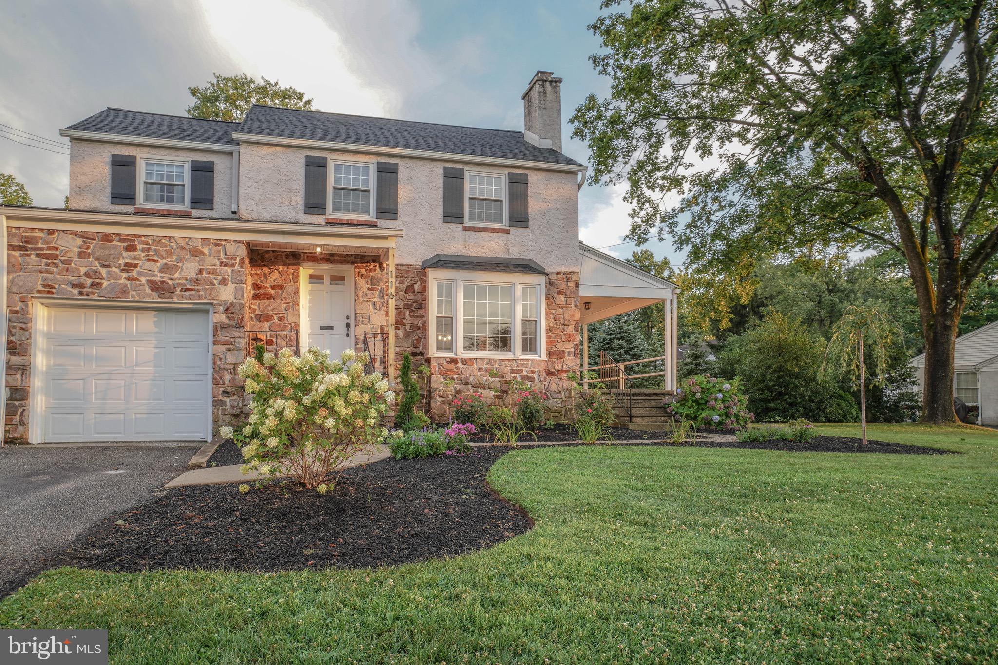 Stone front Colonial, custom built, 3 bedrooms 1 bath, with central air, full basement. Vestibule entry into formal living room with fireplace and picture window, formal dining room, new kitchen that was remodeled top to bottom less than 1 year old. 3 nice size bedrooms, hardwood flooring. New flooring in bath and mudroom. One car garage with remote door opener and street parking. Basement laundry with outside exit, and rear patio. Covered side porch overlooking large rear yard. Stairs to attic storage. Location, location, location, across from Collegeville Park. Convenient to Rt. 422, Philadelphia Premium Outlet close by.
