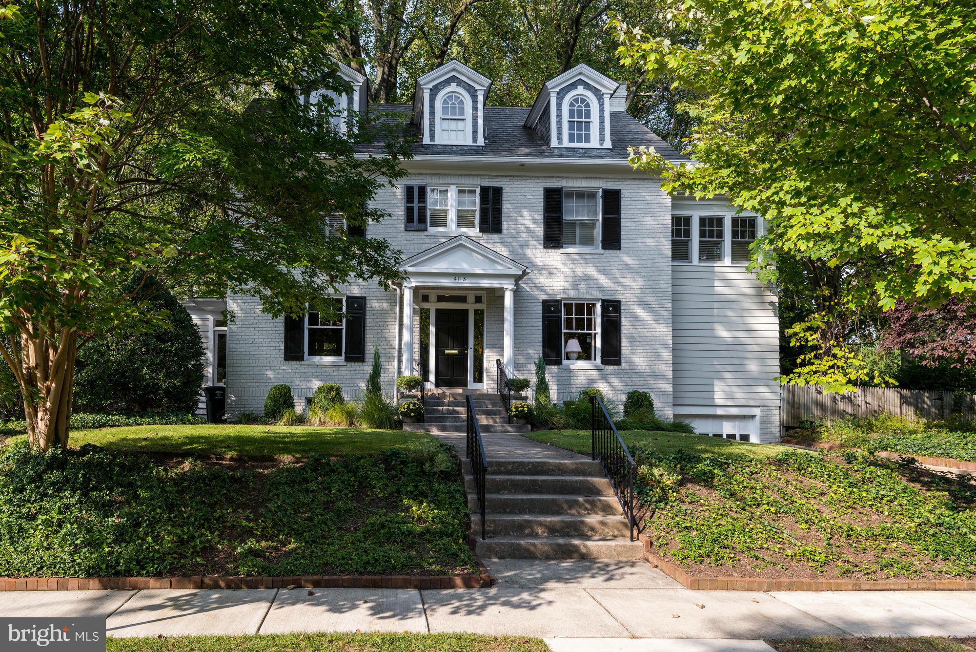 Grand Chevy Chase colonial with a spectacular large level back yard. Great layout with formal living/dining rooms, cozy library and screened in porch. Also features renovated eat-in kitchen open to family room and looking out on backyard, spacious master suite w/attached office and lots of storage in lower level.