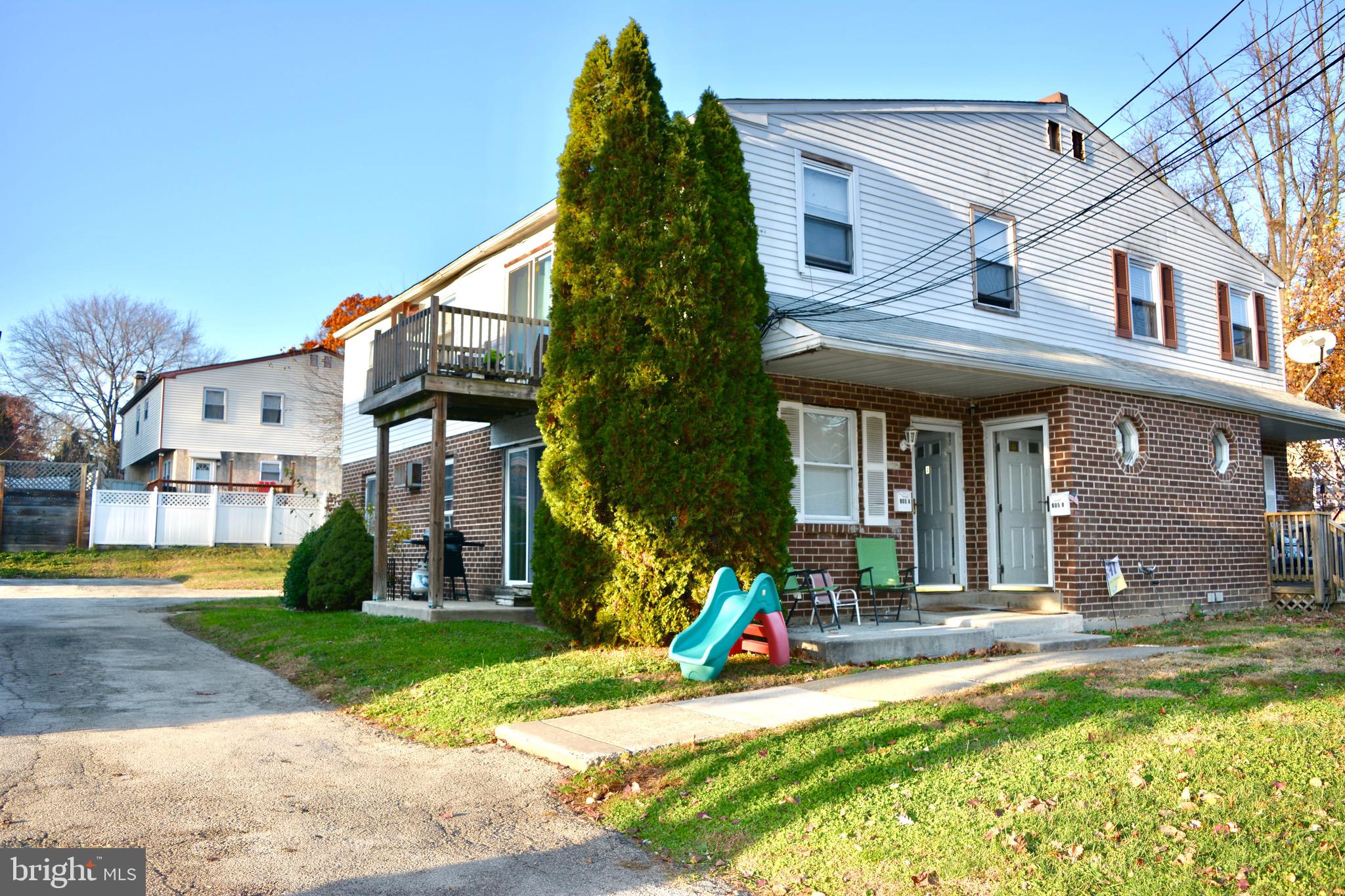 Welcome to 605 Spruce St! This duplex has been well maintained and shows pride of ownership throughout! Live in one unit and rent the other while paying off your mortgage! This is a fantastic opportunity for either a private owner or an investor! Two long term responsible and paying tenants occupy both units on a month to month lease paying all utilities.
The grounds are a blank slate ready for your vision!!  First floor unit is open with combination kitchen, dining, living areas. First floor unit kitchen has been painted white.  There is a sliding door to the charming  side porch. There are 2 bedrooms, hall bath and access to the basement.  Second unit also has an open floor plan, sliding door to deck off the living area, 2 bedrooms, 1 full bath and abundance of natural sunlight! Each unit has full size laundry which is located in basement area. This home is conveniently located within walking distance to Westmont Park, public transportation, schools and shopping! Close to major arteries providing easy access to Philadelphia, New Jersey, Delaware and Philadelphia International Airport. You will NOT want to miss this home!