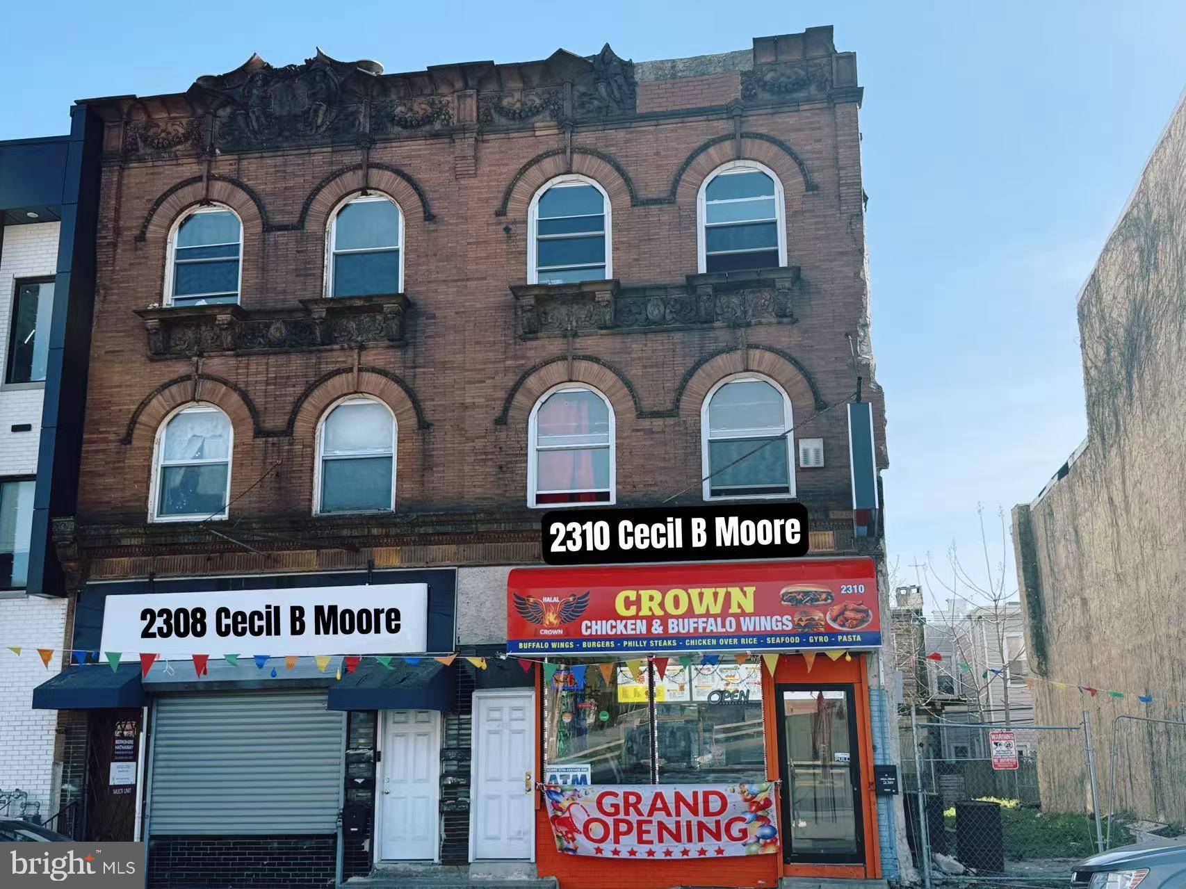 LOW TAX! 2308 Cecil B. Moore Ave is a strong cash-flowing 4-unit mixed-use investment opportunity positioned along the Ridge Ave & Cecil B. Moore corridors and located within a Qualified Opportunity Zone (QOZ). The property consists of three occupied 1BR/1BA residential units above a highly visible street-level commercial space, currently vacant and for owner use  or additional income potential.
2310 Cecil B Moore is also for sale. 

All residential units are currently rented below market with primarily month-to-month leases, offering immediate upside through lease optimization and repositioning. Strong rental demand for 1-bedroom apartments in the area continues to support stable occupancy and predictable operations, whether targeting market-rate tenants or voucher programs.

The commercial storefront benefits from excellent street exposure, steady neighborhood traffic, and flexible potential uses. Pro forma projections indicate an estimated 9.5%–10% CAP rate (buyer to verify), supported by the property’s efficient unit mix, rental upside, and mixed-use income potential.