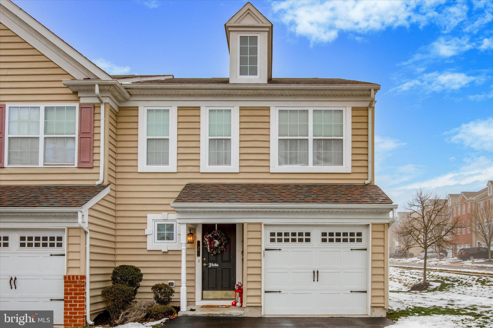 Looking for an easy to maintain, end-unit carriage home in Souderton Area School District and in the popular Country View Estates Neighborhood then look no further than 2 Rosy Ridge Ct in Telford, PA. Built by W.B. Homes, this fabulous 3 Bed / 2.1 Bath home features luxury vinyl plank floors throughout the downstairs. Entering into this home you will find a welcoming home that is perfect for entertaining family and friends. It’s easy with a brightly lit and open main living area with everything centered around the family room; kitchen with gas cooking, center island; and your awesome breakfast nook! Add in the sliding glass door that takes you out to your back patio so you are always part of the activity. There is plenty of closet space downstairs plus a powder room with pedestal sink. And your 1 car garage with garage door opener features a  large storage closet housing your gas hot water heater and gas furnace. Head upstairs and you will conveniently find your laundry room so no need to haul laundry up and down stairs! Plus a full hall bath with tub shower and two spacious bedrooms. Then head into your owners’ bedroom with an en-suite bath with stall shower. Add in a walk-in closet plus additional closet in your primary bedroom and you think, that’s pretty nice, but look behind door number 3 and you’ll find walk up stairs to your HUGE additional floored storage area in the attic. This space is an opportunity waiting for you finish into an: office; gym; craft area or more! This quiet and highly desired community features tree lined streets, extensive landscaping; plenty of guest parking and a walking trail. You are literally minutes from shopping, restaurants, entertainment,  hospitals, parks and so much more! This affordable home is one you won’t want to miss!!! Property Being Sold In Present Condition - No Repairs or Credits from Seller.  **Showings begin Thursday 1/25/2024** Photos will be uploaded on Thursday 1/25/2024