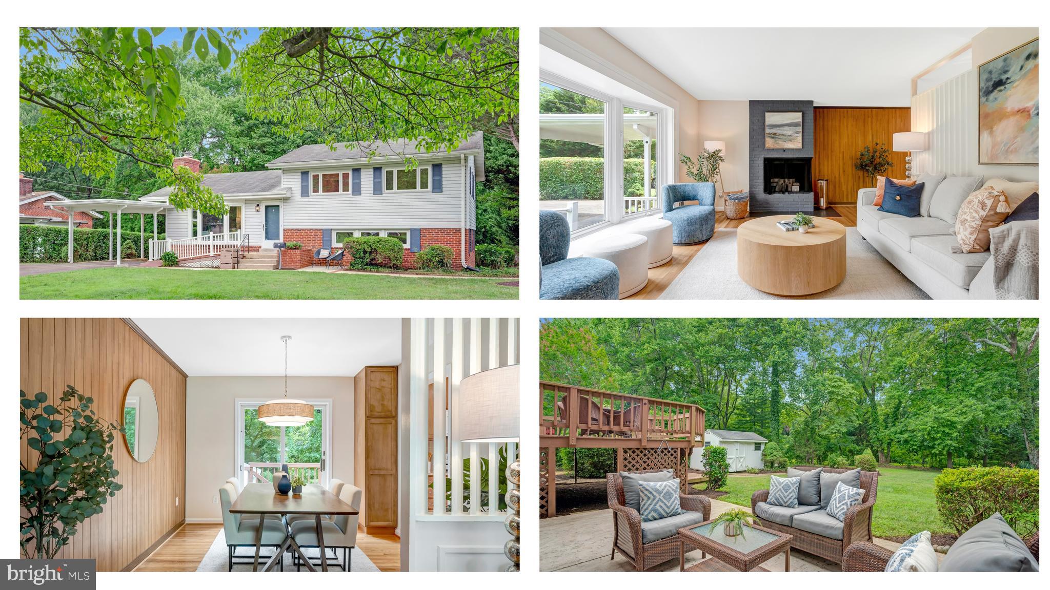 Very lovely and totally fun, 3 bedroom,  2 bath beauty on .41 acres on a quiet street inside the beltway, backing to parkland, awaits!  This four-level split overflows with fun features!  Huge windows run across the living room and we love the MCM paneled wall and chic fireplace in the living room.  Hardwood floors run through most of the main level and upstairs as well.  Access to the enormous deck is from the dining room where entertaining will be great with views of the stunning, grassy and park-like back yard. Back inside, the renovated kitchen features 42" cabinets, quartz counters, recessed lights, and new appliances.  Upstairs, you'll find three charming bedrooms and one vintage, but completely adorable, bathroom.  The lower level (the first of two lower levels) includes a nicely finished laundry room, a large family room with fireplace, and an expansive bathroom with walk-in shower and wonderful soaking tub.  This space could easily function as an additional bedroom. Make sure you don't miss the fourth level of this fabulous home!  The large, improved lowest level makes for a wonderful office, exercise room, rec room, or possibly a roller rink because it has high-quality LVP flooring and tons of room--the possibilities are endless!  GREAT access to major routes inside the beltway and really, really great access to shopping and Fairfax amenities!
