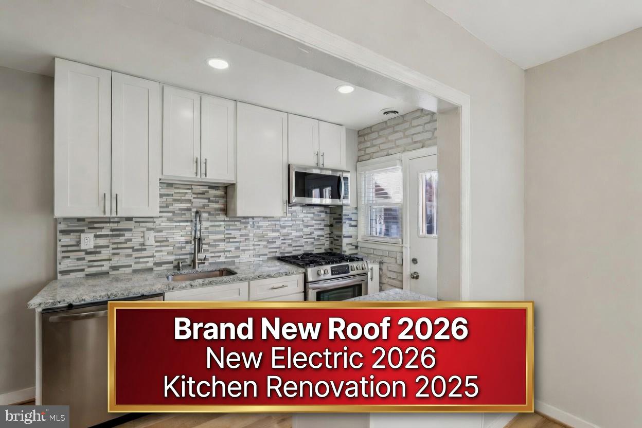 BRAND NEW ROOF (June 2026) AND UPGRADED ELECTRIC (June 2026) -  Fully Renovated 4BR/2BA Brick Rowhome! This updated and upgraded home features a modern kitchen with granite countertops and an island, hardwood floors, and a fully finished basement with a private 4th bedroom and full bath. The rear basement entrance leads to a level, fenced-in backyard—perfect for entertaining. Relax on the covered front porch or enjoy the comfort of central A/C. Quiet neighborhood location with easy access to commuter routes and transit. Water Heater replaced in 2024, HVAC (less than 5 years), Kitchen renovated in 2025, and fireplace insert installed in 2025. Move-in ready and priced to sell!  Select photos for this listing have been virtually staged.