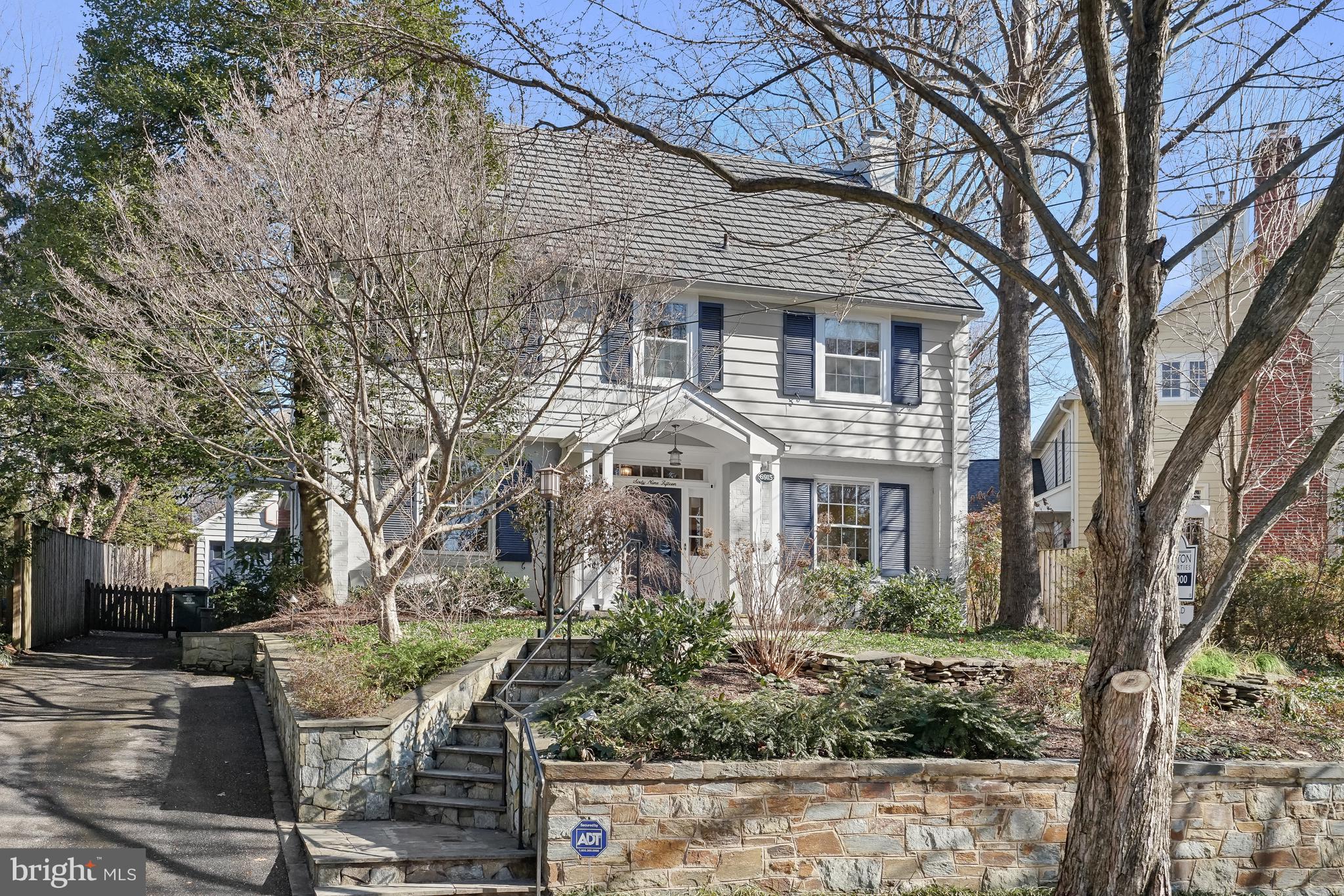OPEN HOUSE  Sat and Sun Feb 8th and 9th from 2:00 to 4:00.
Enchanting house in dream location in Section 4, one block from Chevy Chase Elementary. Generous room sizes offer gracious living opportunities.  Welcoming wide center hall entry opens to grand piano sized living room and a dining room that can hold everyone at Thanksgiving.  Kitchen and family rooms across the back open to flagstone terrace and lovely lawn. There are cozy fireplaces in the living room and breakfast area. 
Upstairs on the second floor is the master with private bath and two additional bedrooms.  The charming  third floor is a fun set up for teen agers or private office space.  Down stairs is a semi finished lower level which offers fabulous fun space for play time, art projects, finger painting, ping pong or roller skating.
The detached garage can serve as a garage or it could be turned into a separate studio