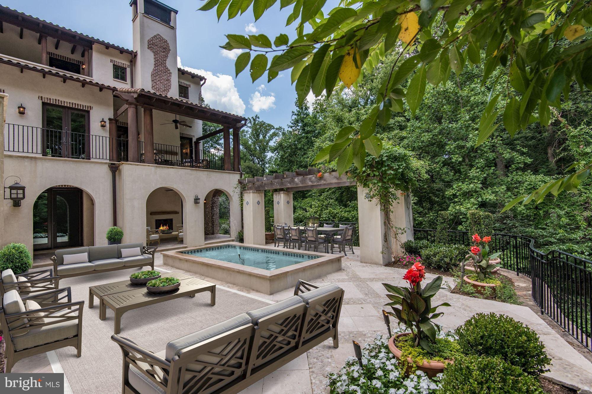 JUST LISTED! Stunning new Mediterranean-style villa on unique lot bordering lush parkland offering serene privacy & green views. Ultimate indoor-outdoor entertaining floor plan 7,050 SF interior 5BR,4.55BA, Sub-Zero/Wolf Kitchen,Wine Cellar, 3 FP, added outdoor living w/ a dozen+ doors opening to L-shaped rear terrace, lower loggia, huge patio w/ fountain. Comfortable, warm, chic luxury. MUST SEE!