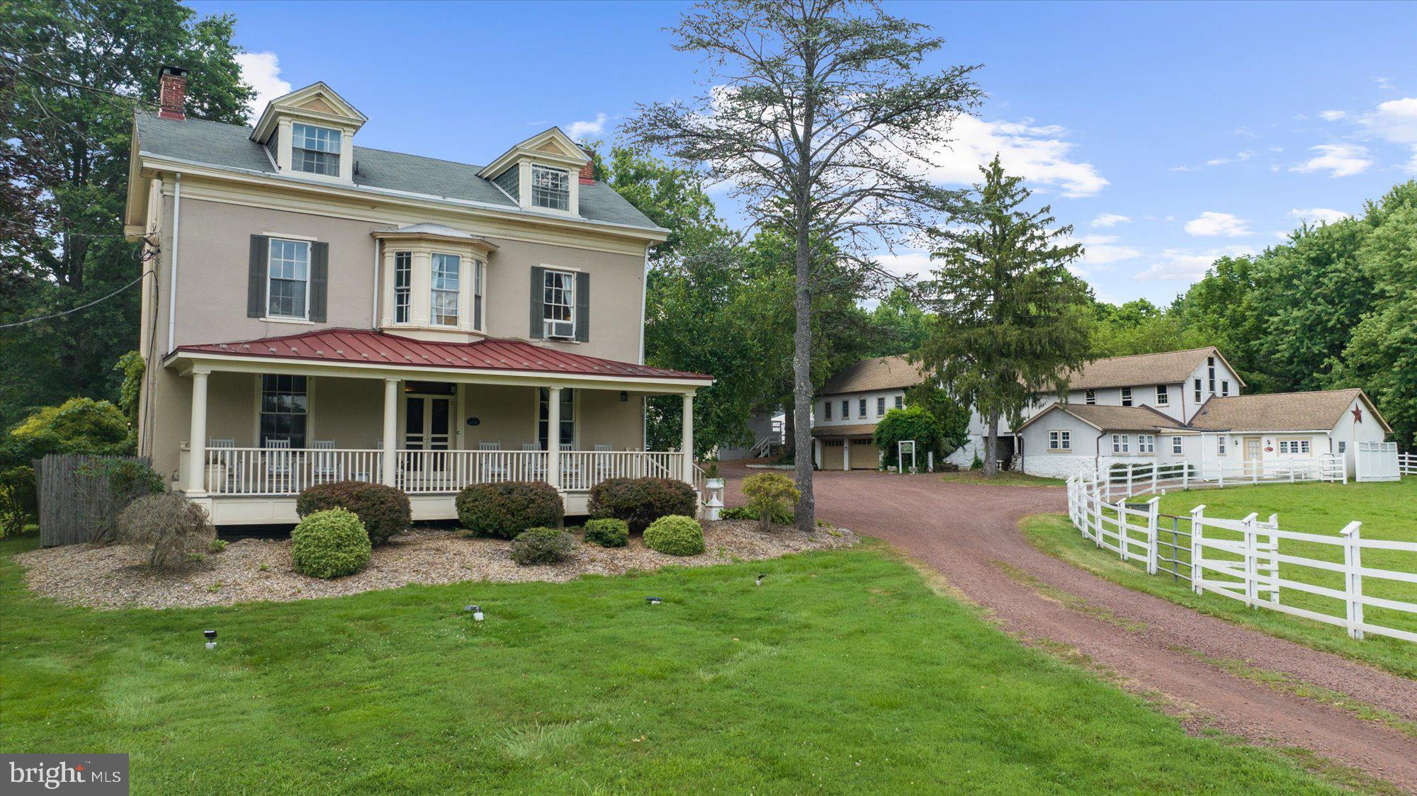 Ash Mill Farm is a 10+ acre historic property in Buckingham Township, Bucks County, PA, located just minutes from New Hope and Doylestown. This circa 1800 estate is a licensed bed & breakfast and event venue, offering a combination of historic charm and functional hospitality accommodations.

The Manor House features six guest bedrooms, five with private en suite baths and one with a separate guest bath. A spacious one-bedroom, two-bath Innkeeper suite includes a private living room, an open-concept bath, and a second bath off the living area. Several additional guest and event restrooms are located throughout the property to support weddings and gatherings.

The estate also includes two guest cottages, one with a full Jacuzzi bath, multiple outbuildings, and a dedicated staging and prep building for events. Landscaped grounds, fenced pastures, and open spaces enhance the usability of the property for hospitality or agritourism purposes. The property is serviced by public sewer and private well water and offers multiple heating systems, including a heat pump and oil backup.

The property and business are available together for a buyer wishing to continue the licensed bed & breakfast and event operation, or the property may be purchased separately for other permitted commercial or agricultural uses, subject to township approval. The seller is open to creative acquisition options, including potential owner financing. Financials are available with a signed NDA. Showings are by appointment with the listing agent present.

***Business assets are not included. Contact agent for details. ***