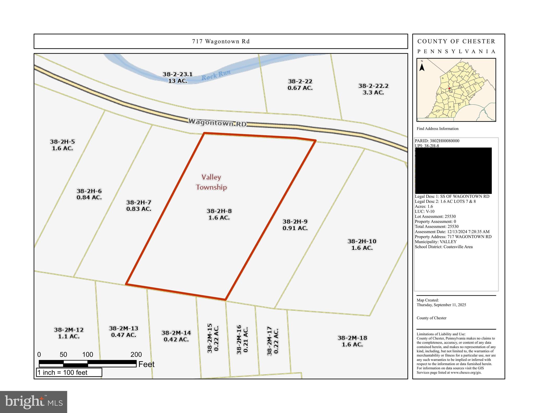 A 1.60-acre wooded parcel located in Valley Township, Coatesville (Chester County), legally described as Lots 7 & 8 in Coatesville Heights.  This lot presents a unique opportunity for a builder or homeowner seeking privacy and flexibility. It includes a U-shaped driveway that provides access to two separate lots, offering potential subdivision or dual-site development options. 
 
Utilities & Infrastructure: 
-Public water service is available 
-Public sewer is available; a tap-in fee will be required to connect. Private sewer options may also be considered 
-Electric service is accessible in the vicinity 
 
Zoning & Land Use 
-Zoning: R Residential 
-The property is designated as “Vacant Land” under county usage descriptions 
 
Lot Details & Tax Information 
-Size: 1.60 acres ≈ 69,696 square feet 
-Assessed land value: $25,530 
-Annual property tax: approx. $1,350 as of 2025 
 
Building & Regulatory Notes 
-Buyers should confirm all setback, coverage, subdivision, and building requirements with Valley Township and Coatesville municipal offices 
-Any development or subdivision will be subject to local requirements for site grading, stormwater management, driveway access, and compliance with public health regulations 
 
Additional Opportunity: 
A package deal may be considered that includes the following nearby parcels in addition to this property: 
-Parcel ID: 3802H00090000 — 721 Wagontown Rd 
-Parcel ID: 3802M00750000 — 775 Wagontown Rd 
 
Note: 
*Additional information available upon request. 
*All information provided is deemed reliable but not guaranteed. Buyer is responsible for conducting their own due diligence, including verification with local municipalities, utility providers, and regulatory authorities. Neither seller nor broker shall be held liable for errors, omissions, or changes in property status or requirements.