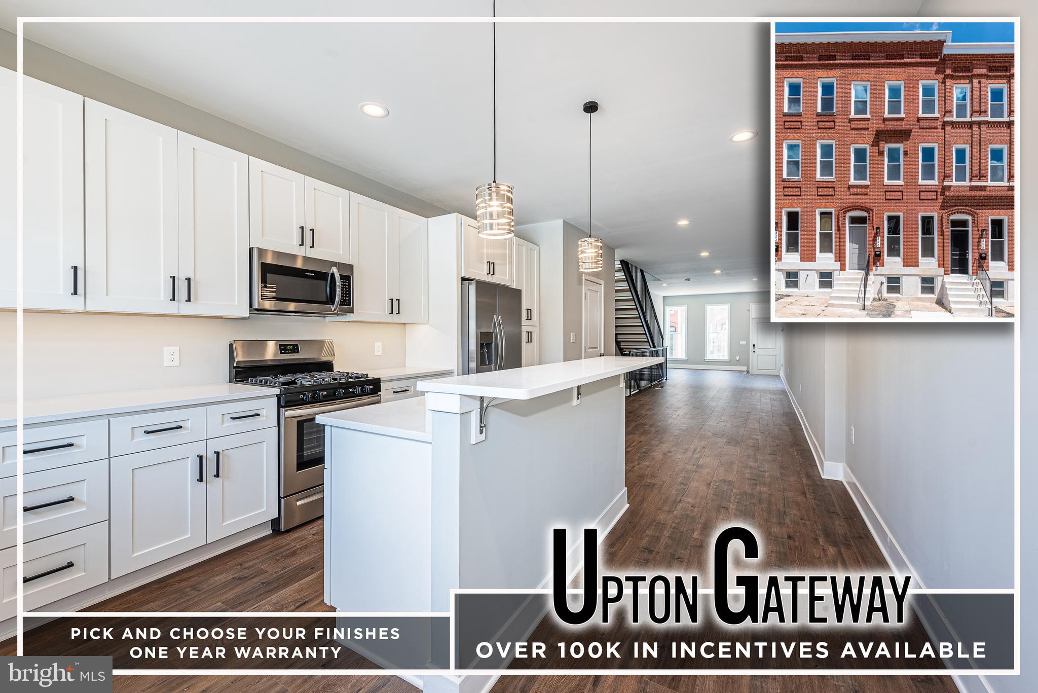 INTRODUCING UPTON GATEWAY - MAKE HOME OWNERSHIP A REALITY! LUXURY RENOVATIONS WITH OVER 100K OF POSSIBLE BUYING INCENTIVES THAT MAKE OWNING A HOME MORE AFFORDABLE THAN RENTING! Standard features include 3 finished levels, wood floors throughout the main level and hallways, carpet in bedrooms, kitchens with 42" cabinets, Frigidaire ss appliance package, and granite counters. Main level with an open floor plan featuring a spacious living room, separate dining area, and kitchen, upper level Primary bedroom suite with full bath and walk-in closet and a 2nd bedroom with a hall bath and bedroom level laundry, 3rd level with 3rd bedroom and a family room, and 2 car off street parking! Tons of buying incentives including 60K Upton Grant, 10K Vacants to Values grant, 25K Live Near You Worship Grant, and a $2,500 lender credit when you use the preferred lender! Pictures are of a finished home in Upton Gateway