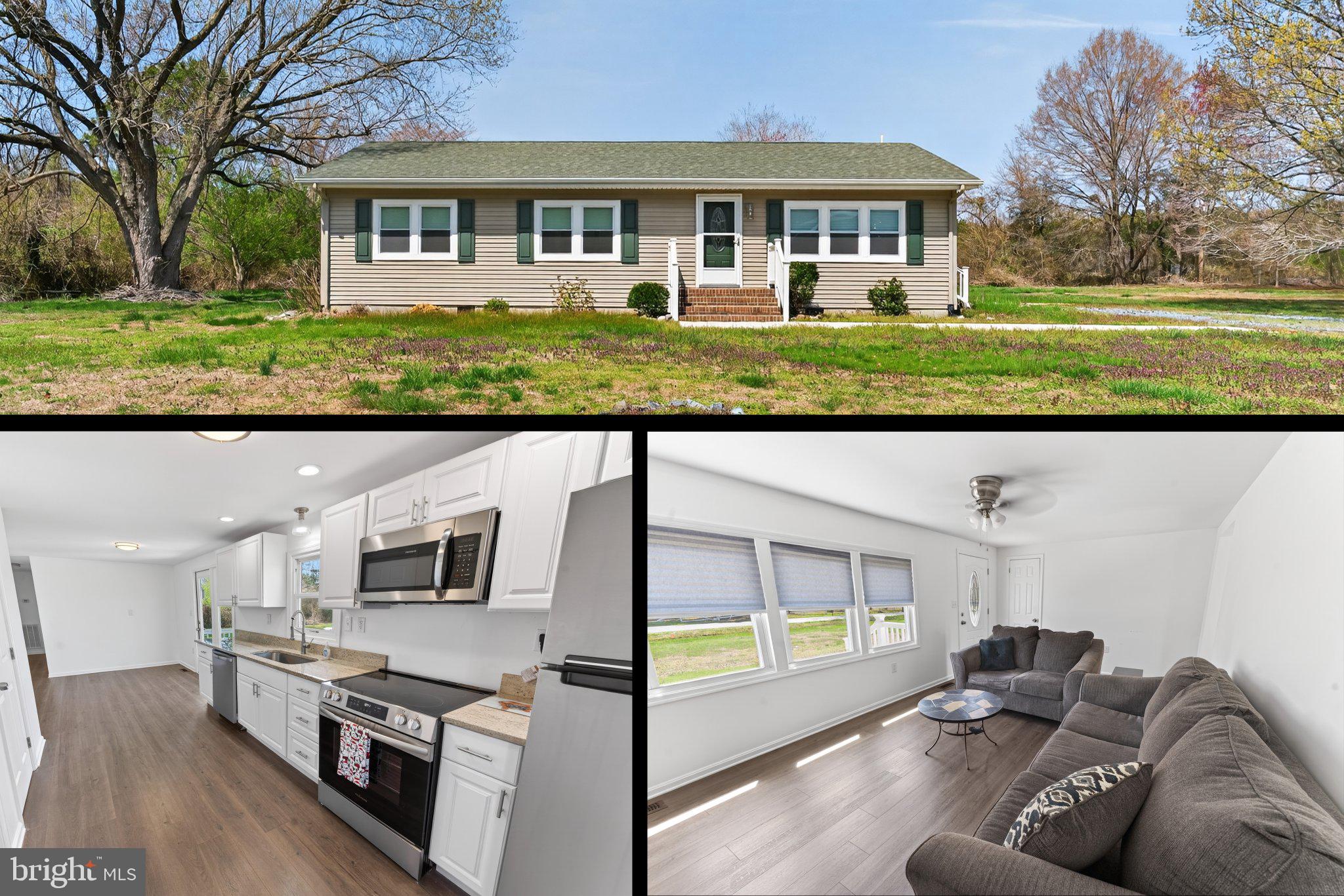 Welcome to this adorable 3BR/1BA contemporary rancher - MASSIVE renovation in 2024 with new windows, new roof, new kitchen cabinets, counters, appliances, new washer and dryer, new plumbing, flooring, paint, bathroom, and more. Peaceful, country location - but with the convenience of cable internet and television. On a nice-sized homesite backing to trees and fields in a great location - about 7mi to Historic Downtown Princess Anne, where you'll find a town with a rich cultural and art scene, unique shops, and plenty of great food! 15mi to Salisbury - for more shopping, dining, and fun. Minutes to the best that Somerset County has to offer - sandy beaches, boating and public boat ramps, world-class fishing, crabbing, hunting, dining, arts, shopping, golfing, wildlife estuaries, incredible state parks - a true paradise for nature lovers, photographers, boaters, fishermen and anyone who wants to enjoy the relaxed pace on the Eastern Shore - from the beaches to the bays and beyond! 20mi to Crisfield, 15mi to Pocomoke's shopping hub. About 35mi to NASA / Wallops Island, beloved Chincoteague Island, and the incredible wild horses and sandy beaches of Assateague Island. Just 2-3 hours to major metro areas - Virginia Beach/Norfolk, Washington DC, Baltimore, Philadelphia, NYC. Sizes, taxes, distances approximate