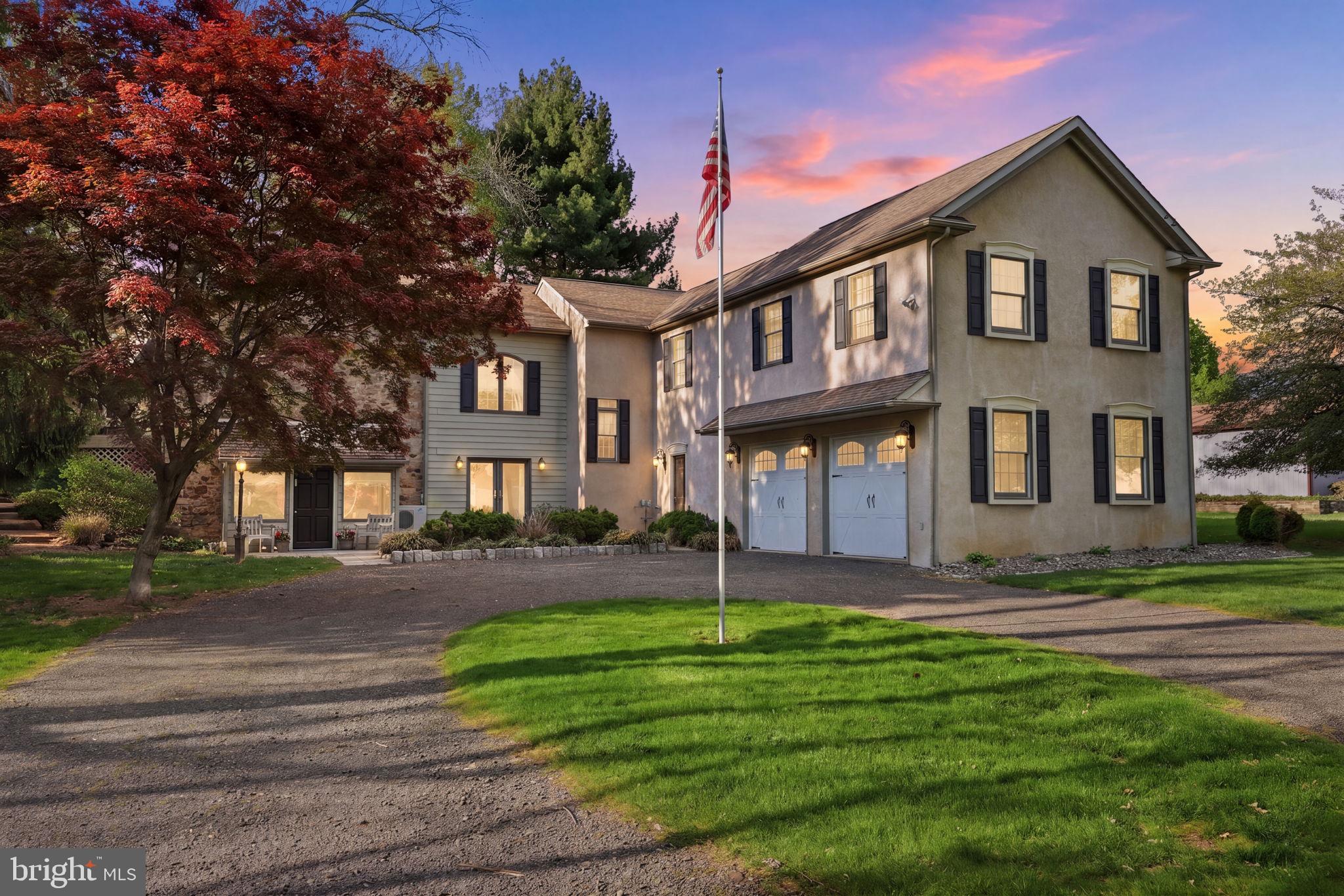 Taxes are low !! Only $6500 a year !  
The magnificent, mature 250 + year old Ash tree creates a natural canopy over this custom-converted 1750 Barn, unforgettable welcome to this one-of-a-kind home. Step into  this stunning residence  offering  a blend of historic character and modern comfort, set within a beautifully landscaped and private setting, backing to horse farm and often see deer visiting.  The moment you enter, the dramatic foyer offers  a soaring  ceiling, as you’re welcomed by the warmth of rugged wood surroundings and timeless craftsmanship that tell a story centuries in the making.  The dramatic foyer captivates you with original 1750 floor to ceiling stone walls  three-stories high—an unforgettable introduction to a home rich in character and architectural significance. Throughout the home,  wood elements, exposed beams, and upgraded wood flooring create a warm, timeless aesthetic. The heart of the home is the chef’s upgraded kitchen which includes 6 burner gas stove, pot filler, 42 inch cabinets with granite and was thoughtfully remodeled in 2018, designed for both everyday living and entertaining.

From the kitchen enter the dining room with butler pantry offering function and sophistication! The dining room offers glass French doors that open to the expansive bluestone patio, surrounded by professionally designed landscape surrounded by flowering plants and shrubs with ambient lighting.  

Above the kitchen offers an open and airy unique living area with stone walls, lighting,  sliding door to side deck,   wood burning fireplace with stone surround, all while overlooking the dramatic foyer and kitchen below .

A thoughtfully designed two-story addition, built in the early 2000s with quality 2x6 construction, enhances the home with modern comfort while preserving the historic charm.  Andersen windows with deep windowsills, 3 zone heating with central air, 2 1/2 car garage with openers, first floor laundry room, extensive upgraded lighting—including a seasonal “Christmas Package”, 200 amp electric, all add to the home’s thoughtful details. 

The family room is equally impressive, featuring  9 foot ceilings,  wall of windows/French door that fills the space with natural light, complemented by recessed lighting and  gas fireplace framed by elegant casement windows with distinctive transom tops and a second stairway to the upper floor.  The French doors lead to expansive two level  bluestone patios, surrounded by professionally designed  stone walls and landscaping with flowering perennials and ambient lighting—creating private  indoor and outdoor living blend beautifully.  A wonderful gathering place for family and friends rain or shine. 

Retreat to the expansive primary suite through grand double doors, where tray ceiling, recessed lighting, dual closets, and luxurious en-suite bath await. The spa-like bath features a jetted soaking tub, walk-in shower, and double vanity—your own private sanctuary. 

 Additional living spaces include a vaulted second bedroom with two closets and  window seat, third-floor loft/ bedroom with generous storage and an expansive airy game room with vaulted ceilings, (could easily be renovated into  2 bedrooms with Jack & Jill full bath), provides the perfect space for recreation, hobbies or entertaining guests .

With upgraded finishes throughout and a seamless blend of old-world craftsmanship and modern updates, this one-of-a-kind home offers a lifestyle unlike any other—a rare opportunity to own a piece of history, reimagined for today’s living. An excellent opportunity for the discerning buyer seeking character, privacy, and timeless design.  Council Rock Schools!