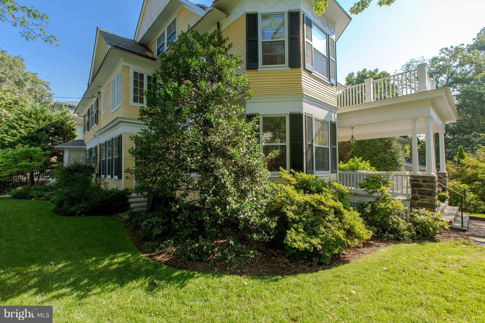 Quintessential Cleveland Park on prime corner lot is one of earliest houses in Cleveland Park. Wonderful porches, high ceilings, good light, beautifully landscaped gardens. Fabulous spacious cook's kitchen connects through folding glass doors to a 'convertible' porch which can be screened or glassed. 4/5 BR, 3 BA on 2nd Floor; 2BR,1Ba on 3rd Floor. By Appointment.