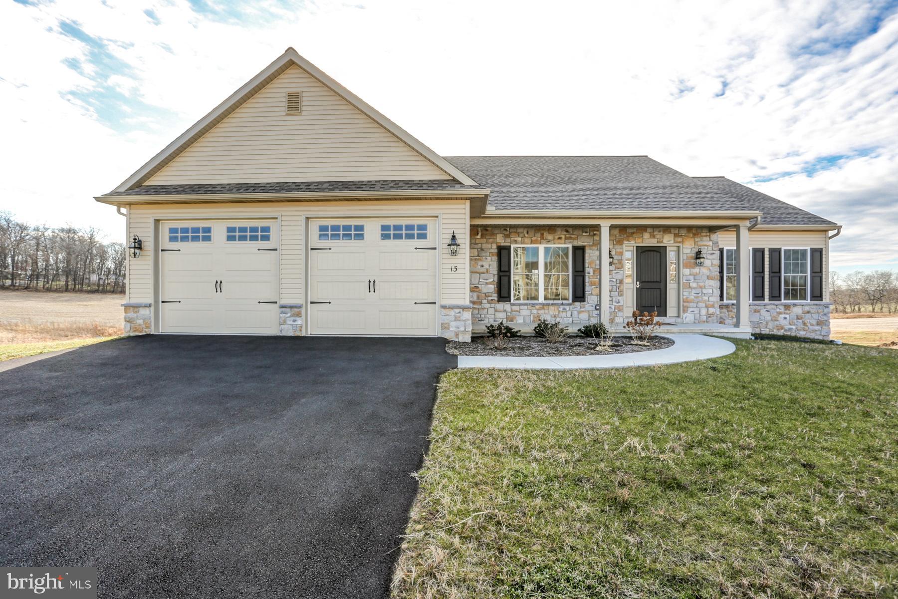 Due to Governor Tom Wolf s mandate regarding COVID-19, we are currently unable to allow any in-person showings of our listed properties.  Contact your agent for more information. New Rancher plan completed and ready for occupancy. Large unfinished daylight basement with 9' ceilings overlooking open space. Sun-room and lots of hardwood flooring. Granite kitchen counter tops, gas fireplace and vaulted ceiling in family room