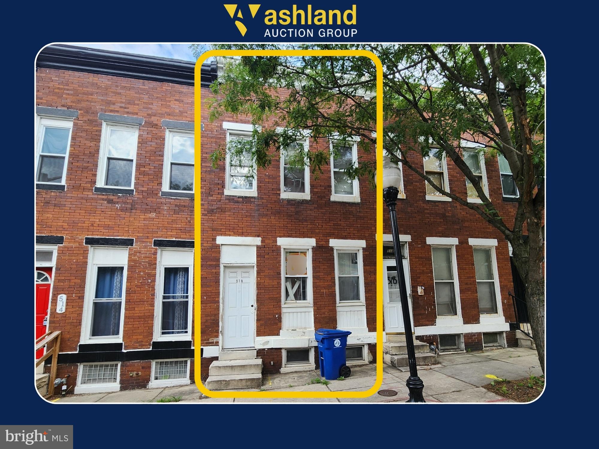 ONLINE AUCTION: This auction takes place on the Ashland Auction Group website bidding platform. Bidding begins 7/14/2026, 10:00 AM. Bidding ends 7/16/2026, 11:50 AM. The list price is the suggested opening bid. Deposit: $5,000.

This two-story townhouse is located in the Midtown-Edmondson neighborhood of Baltimore City. Residents can enjoy the nearby attractions and facilities such as the West Baltimore MARC Station, Grace Medical Center, and Westside Shopping Center. The property is vacant. It has easy access to Interstate 95 via Martin Luther King Jr. Boulevard and Route 40 (Franklin and Mulberry Streets).