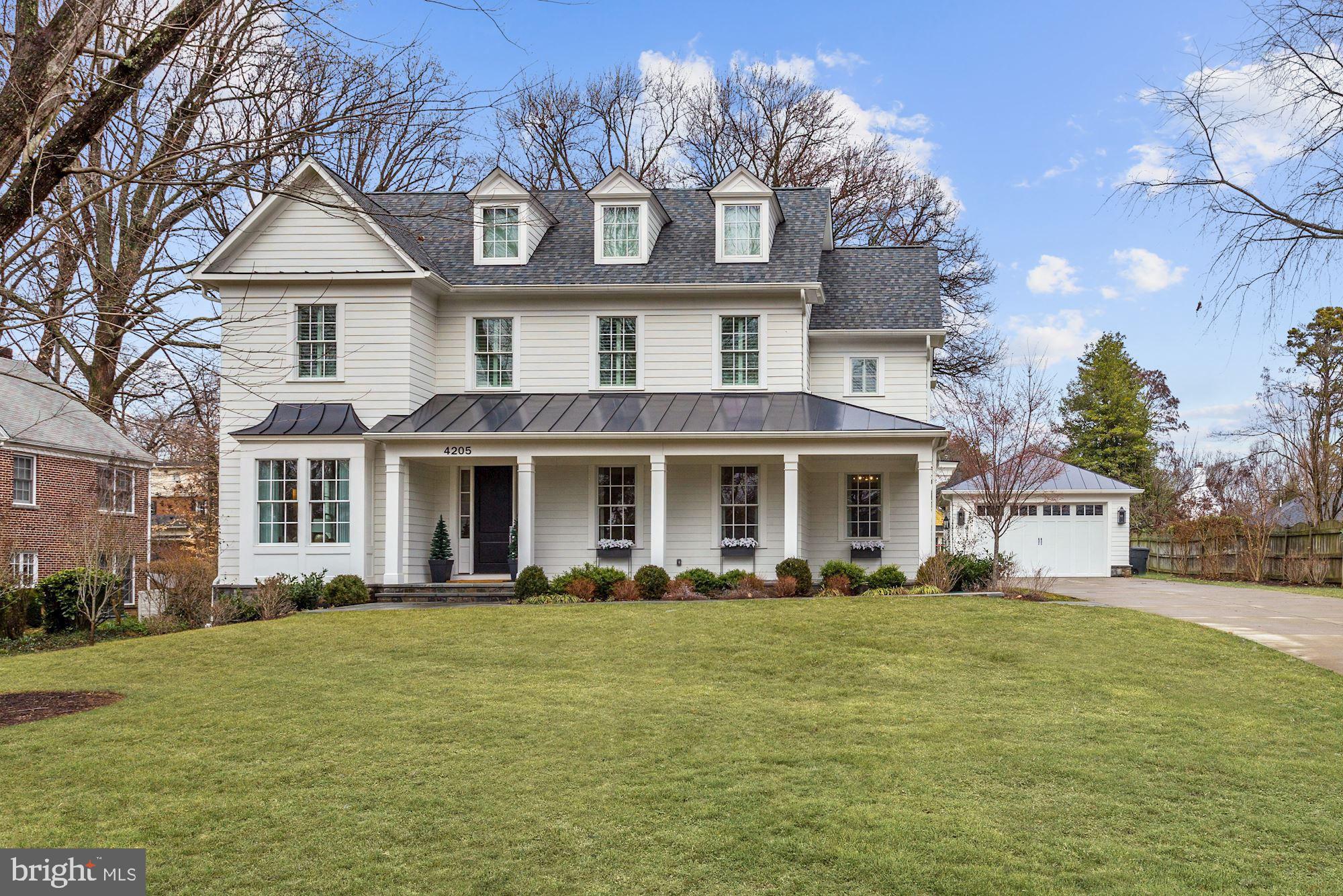 Welcome to Chevy Chase View,  just 2 miles to Downtown Bethesda! Custom built in 2017 by PKK/Cosgrove and better than new, this gorgeous GTM designed colonial sits on a picturesque half-acre lot. Offering 5 bedrooms plus Den and 5.5 bathrooms, custom inset cabinets, built-in cabinetry, heated master bathroom floors, closet systems, simulated dividing lite windows, Savant home automation system, multi room audio speakers, security cameras, side entry mudroom with attached office, Emtek door hardware, extensive wide louver plantation shutters, crown moulding on main and upper floors, oversize solid core doors, exercise room, front and rear covered porches, second fridge/freezer in pantry, lower level bar area, shed, and natural gas powered generator. Elevator is not included but could be added to the existing three level shaft. Scroll to end of photos for approximate floor-plan renderings. All showings by appointment to pre-qualified purchasers. Please contact Carl Becker at Premier Properties for private showing: 301-873-3221