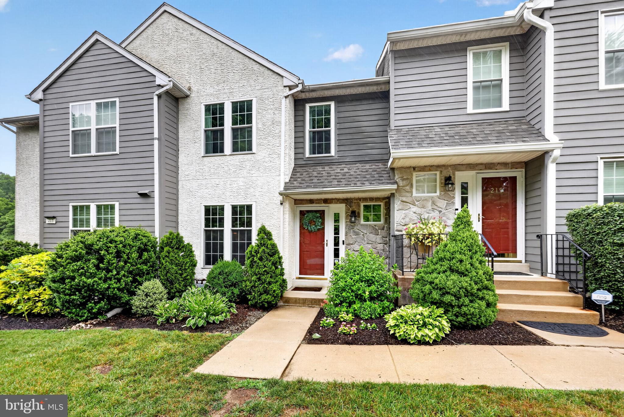 Welcome home to 214 Moria Place in beautiful Ballinahinch! This 2 bedroom 1.5 bath townhouse has been well maintained by it's current owners! As you approach the front door you'll take note of the beautiful stone front and patio space! As you open the front door you walk into the foyer, where the kitchen is on the left and the powder room is on the right.  The Powder Room has been redone with stunning vanity, newer flooring, light fixture & mirror! The kitchen has updated cabinets w/ crown molding, gorgeous high end backsplash, quartz countertops & upgraded black appliances! The Dining Rm & Living Rm are overly spacious in size and gets TONS of sunlight from the oversized slider doors out to the deck. The entire first floor has gorgeous hardwood flooring! The upstairs has 2 oversized bedrooms. The Master has a walk in closet as well as TWO other closets & ceiling fan!  It also has an entrance into the hall bathroom. The second bedroom has a full walk in closet as well! The Hallway Bathroom has been recently refinished! BRAND new floor, vanity, mirror & light fixture. No more carrying the laundry down into the basement, there is a full sized Washer & Dryer right next to the bedrooms! The basement is a finished walk out basement with high ceilings-this is the perfect spot to watch Sunday football games! So many amazing updates to this townhouse-even has newer viwinco windows & stucco ! The HOA fee covers Landscaping, Grass Removal, Tennis Court & Playground! Close to the Promenade at Granite Run &  Brinton Lake!  Also close to Train Station, I-95, Blue Route, Delaware & Center City! Come see this gem before it's gone!