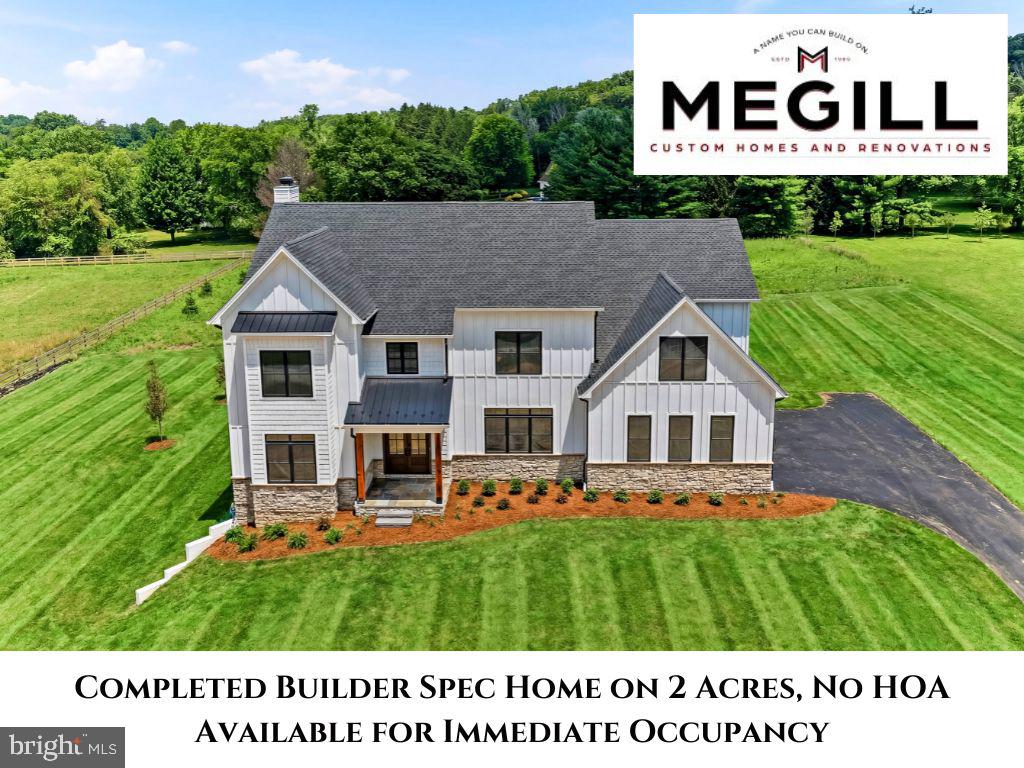**Completed Builder Spec Home Available for Immediate Occupancy.**Megill Homes introduces the “Fairville” with an abundance of windows to enjoy the pastoral views of Chester county’s Brandywine Valley.**This is a builder spec home, and it is available NOW for its owners to move in.**This Fairville model has 4 generous sized bedrooms on the 2nd level, including the primary bedroom suite. There is a 5th bedroom/guest suite with full bath/walk-in shower on the main level.**This home offers over 4,200 sq ft of above grade living area, a 3-bay side load garage, covered front and back porches, all on a 2 acre lot. Features in this specific home include James Hardie Cedarmill siding, stone water table on front elevation, a full chase, and walkout basement with 9’ walls.**Flagstone  Covered Front Porch. In the back, Deckorators Decking with Black Aluminum Spindles and 48" Gas Linear Fireplace.**Gorgeous interior selections have been made, including Thermador appliances, custom closets, quartz countertops in kitchen and in all bathrooms.**Sills Mill is located just minutes from Longwood Gardens (1.8 miles). Only 3.5 miles away is the Borough of Kennett Square and its vibrant shopping, upscale dining, exciting festivals and community activities. The Giant supermarket (a local favorite) is just 1.9 miles away. New Bolton Center and the renowned equestrian training and hunting fields are less than 7 miles away. Wilmington’s bustling business center, including the Northeast Corridor Amtrak/Acela and SEPTA, is 11 miles. Using Acela: Less than 90 minutes to Washington’s Union Station. About 20 minutes to Philadelphia’s 30th street station. 1 hr 40 minutes to NYC Penn Station/Moynihan Hall.**Learn More about Megill Homes & Custom Renovations at their website.**ALL Showings with Listing Agent.**