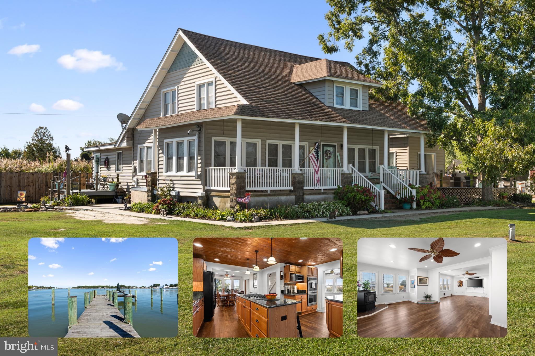 Discover a rare two-parcel waterfront offering on Hoopers Island—your own “little slice of heaven” that includes a private dock parcel for ultimate access to the Chesapeake lifestyle. This stunning 3-bedroom, 2-bath waterfront farmhouse spans 2,664 square feet of inspired living space, perfectly blending timeless character with modern luxury—all set against breathtaking water views. Positioned on a beautifully landscaped corner lot surrounded by mature pecan trees, the main residence parcel delivers privacy, charm, and presence, while the separate waterfront dock parcel elevates this opportunity into something truly exceptional. Enjoy direct access to the water with your private dock—available with a five-year limited-use lease at no additional cost, creating a seamless connection between land and lifestyle. Step inside to sun-filled living spaces featuring luxury flooring, recessed lighting, and rich wood accents that bring warmth and texture throughout. The beautifully renovated kitchen is a showpiece, highlighted by custom wood ceilings, granite countertops, under-cabinet lighting, double wall ovens, gas cooktop, wet bar, and a spacious island designed for entertaining at the highest level. The main level offers multiple refined gathering spaces, including a formal living room with pellet stove, an expansive family room with vaulted ceilings and a striking stone hearth, a private office, and a serene sunroom with skylights and hot tub. Upstairs, you’ll find two generous guest bedrooms, a full bath, a spacious primary suite, and a versatile flex space perfect for a reading nook or creative studio. Step outside and experience over an acre of curated outdoor living, complete with a spacious deck, two storage sheds, and access to your dedicated waterfront dock parcel—a rare asset that defines true Eastern Shore luxury. Surrounded by natural beauty and located just minutes from beaches, boat ramps, the Blackwater National Wildlife Refuge, and local favorites like Old Salty’s and Madhouse Oysters, this property offers a lifestyle that is both relaxed and elevated. Whether you’re seeking a full-time waterfront residence, a luxury weekend escape, or a unique investment opportunity, this two-parcel Hoopers Island retreat with private dock access delivers an unmatched blend of privacy, character, and coastal sophistication.