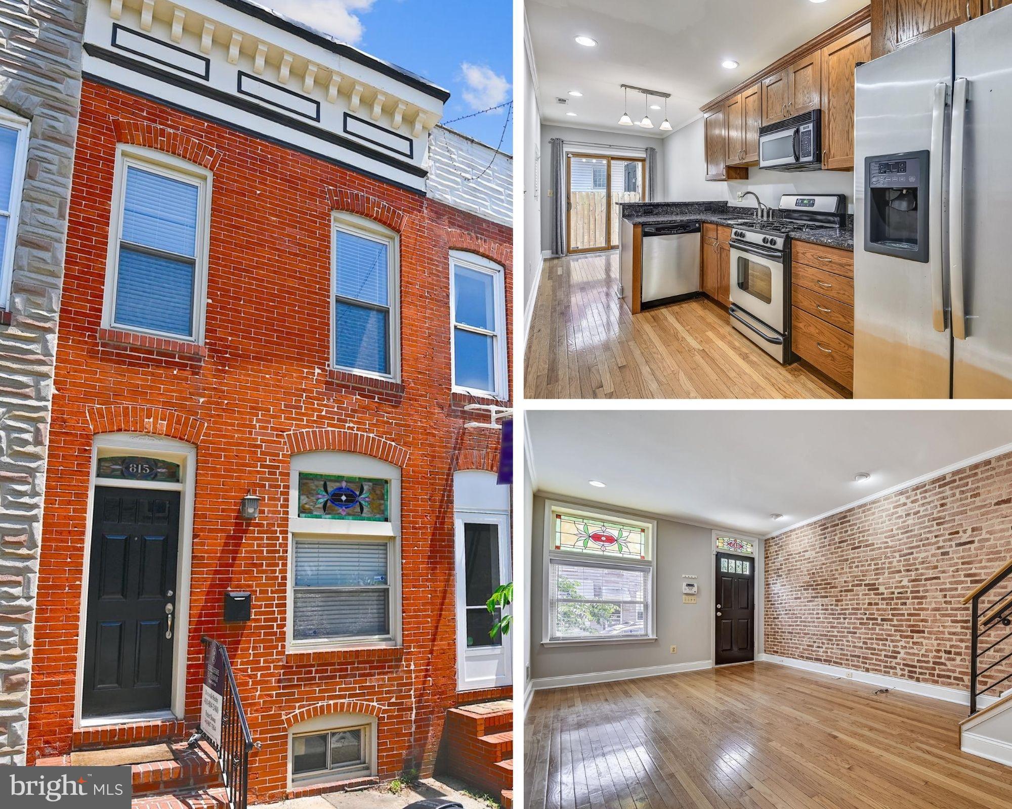 Remarkable Canton Location and quality renovation featuring over 1750 square feet of premium finished living space.  Property highlights include 3 large equal sized bedrooms (above grade) each with their own private bath and a central access roof-top deck with amazing city views!  Other features include gourmet kitchen with Stainless Steel Appliance Package/Granite/Pendant Lighting/Breakfast Bar/Custom Cabinetry, hardwood flooring, crown moldings, coffered ceilings, exposed brick,  private patio off kitchen, wet bar leading to roof-top deck, main level half-bath, private deck off second floor rear bedroom (second master suite), recessed lighting, ceiling fans, generous closet space, great natural lighting and much more.  Recent updates include new carpet and new painting throughout.