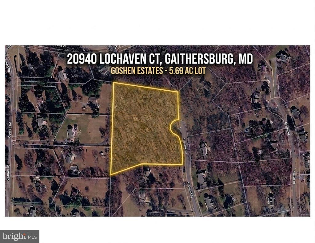 Escape to your own private oasis! Nestled at the end of a peaceful cul de sac in the heart of Goshen Estates, this magnificent 5.69 acre homesite is the crown jewel of Lochaven Court. Enjoy the luxury of space and the freedom of no HOA in one of Gaithersburg's most desirable neighborhoods. Surrounded by mature trees and scenic, high end homes, this lot offers unmatched privacy while remaining just minutes from modern conveniences, shopping, and dining. Whether you're planning a grand estate or a private sanctuary, this blank slate is ready for your vision. Buyer responsible for septic due diligence. Rare land availability of this size. Seize your piece of Goshen Estates today!