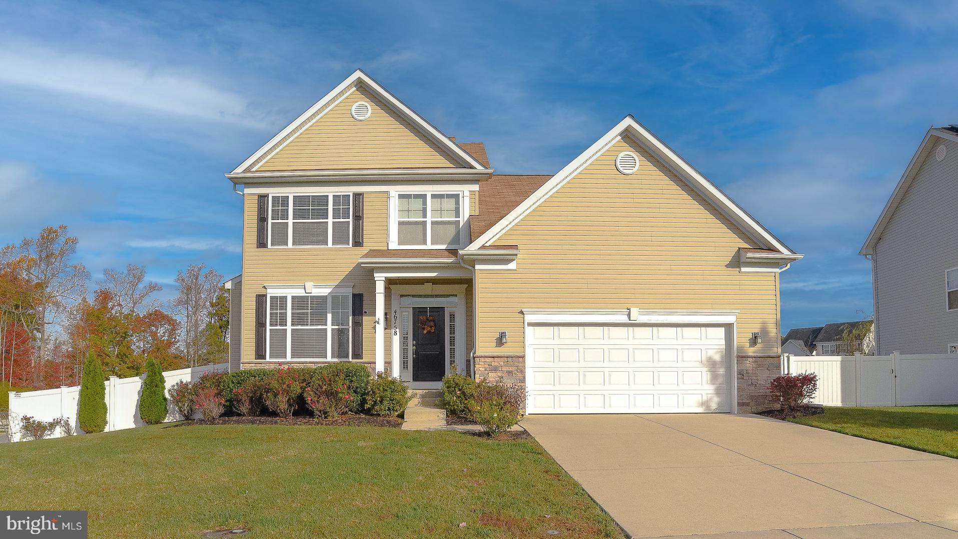 Inviting colonial style home on a corner lot with first floor primary suite. 
This homes floor plan perfectly pairs open concept living with the need for functional everyday spaces. Beautifully curated custom finishings include rustic wood planks surrounding the gas fireplace, a copper tin kitchen backsplash, extra tall ceilings, crown molding, and coffered accent wall in the primary bedroom make this house feel like a custom home!
The kitchen, with adjoining dining and living rooms, makes a perfect space for hosting gatherings! Featuring a large center island, oversized pantry, gas cooking, and an abundance of counter space and cabinet storage. Just off of the dining room you will find a spacious deck overlooking a fully fenced in back yard with a well established lawn, easily maintained with an automated sprinkler system. 
The primary suite has a large walk-in closet and en-suite bathroom and is conveniently located on the main living level. Upstairs you will find two bedrooms with ample closet space, and a full bathroom. The unfinished basement host lots of potential with just over 1600 sqft, a 3-piece bathroom rough-in, as well as window and door for egress. The 2 car garage is equipped with a NEMA 5-50 Outlet, ready for your EV charger! 
An ideal location for any commute -  just 2.5 miles from PAX Rivers main gate, 5 miles from St. Mary's College of Maryland, less than 20 minutes to St. Mary’s Hospital in Leonardtown, and short 15 minute drive to the shopping and restaurants in California.